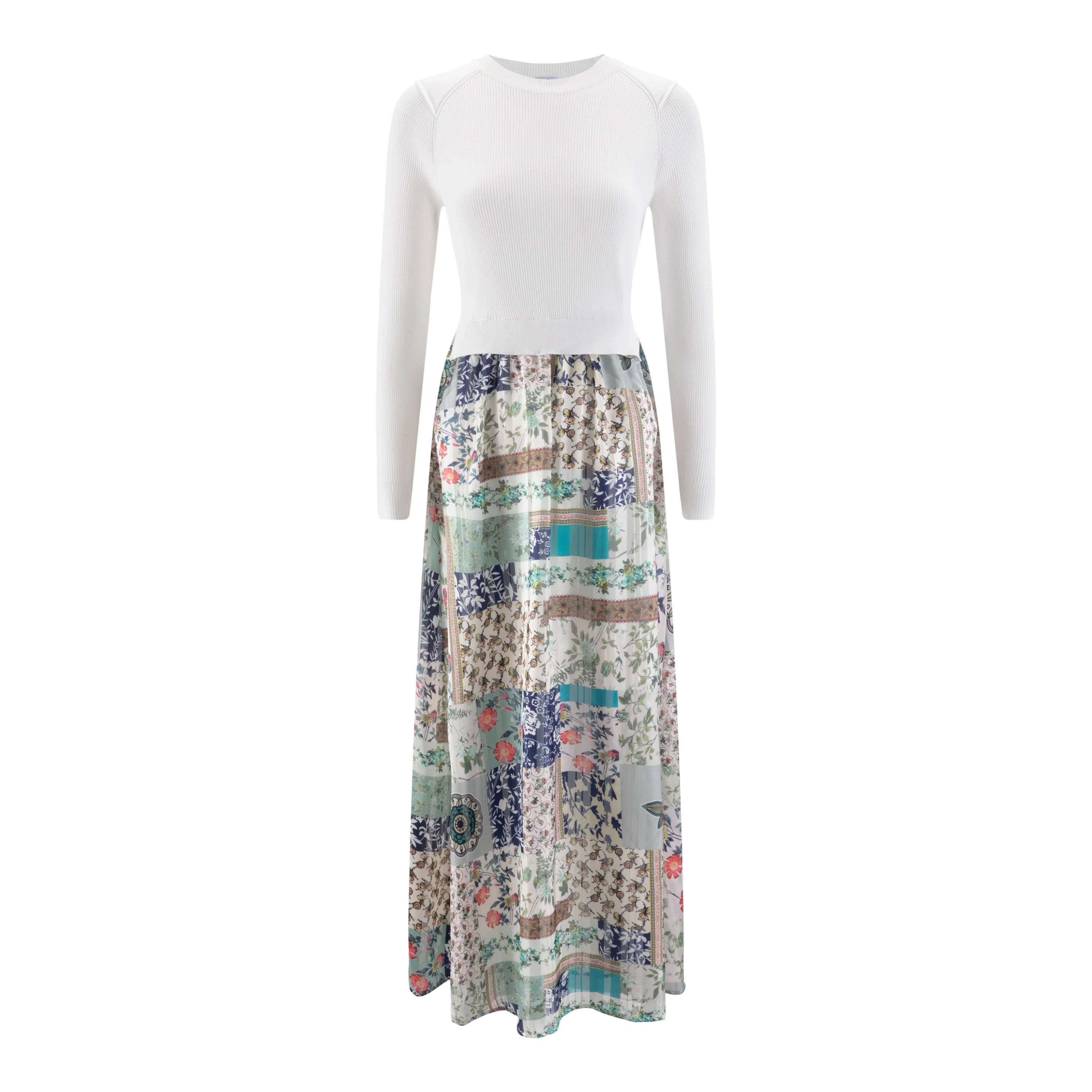Abstract Floral Printed Jumper With White Knit Top - Image 2