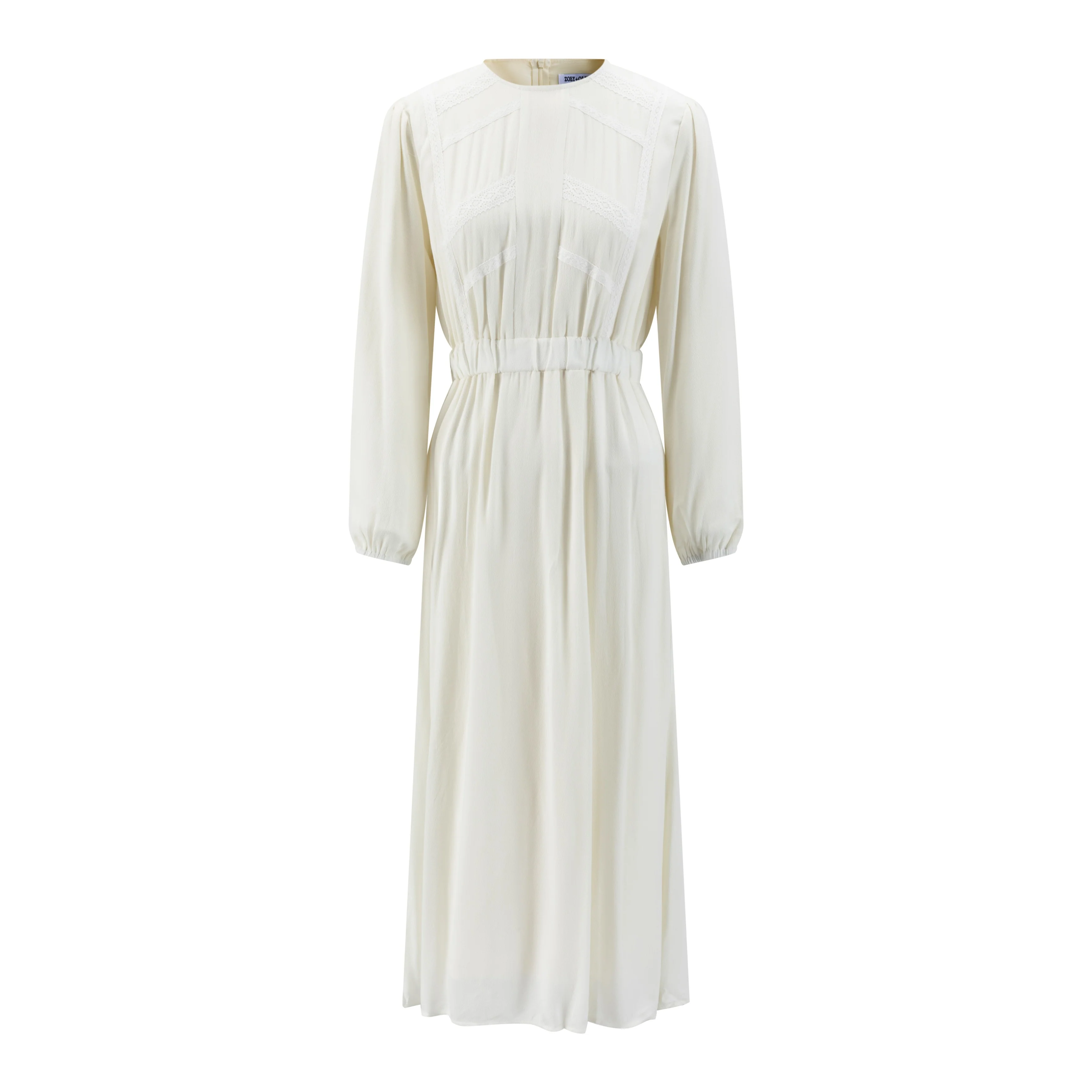 Solid Ivory Dress With Lace Trimming - Image 2