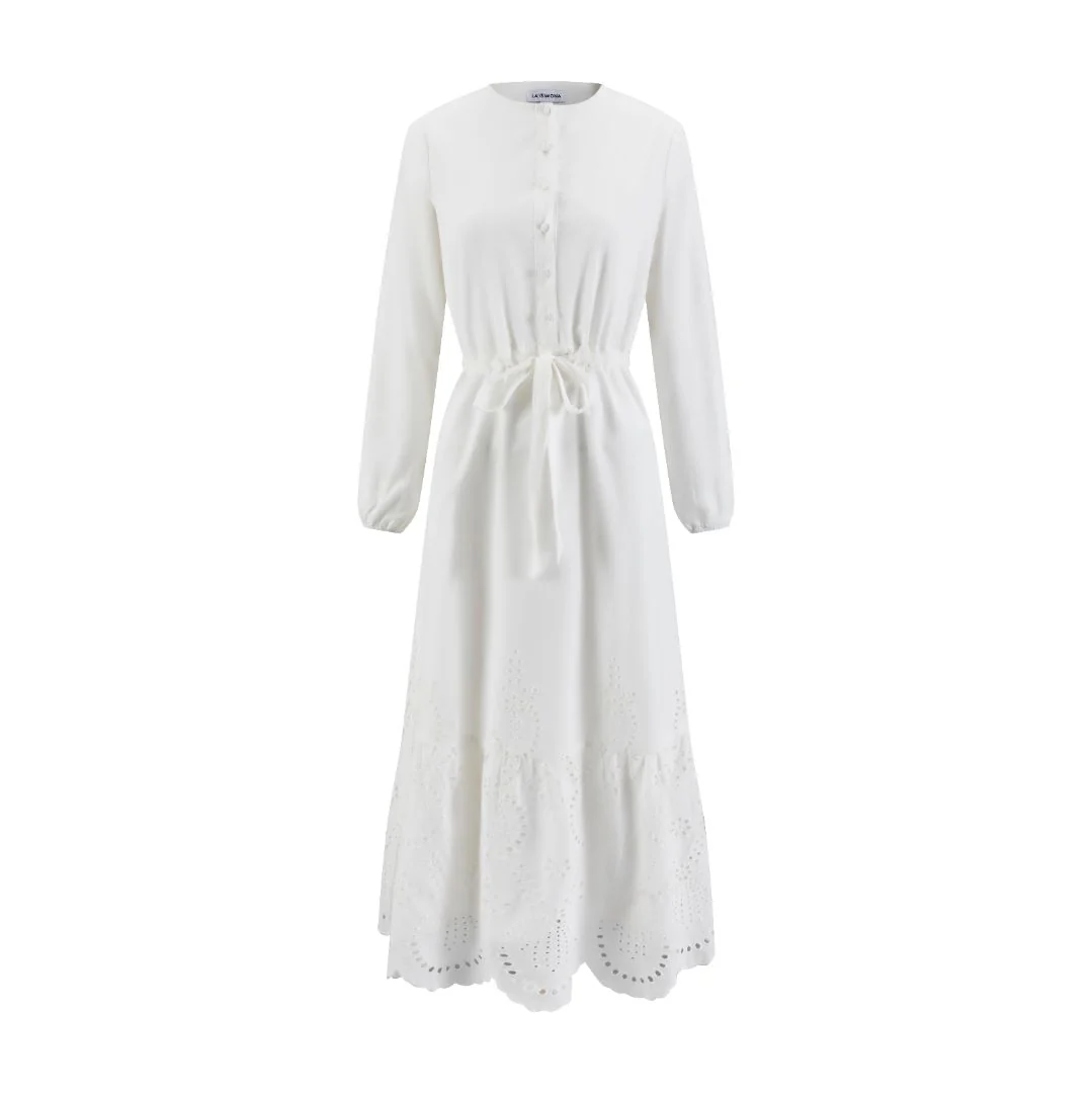 Solid White Eyelet Bottom Cotton Layer Dress - Image 2