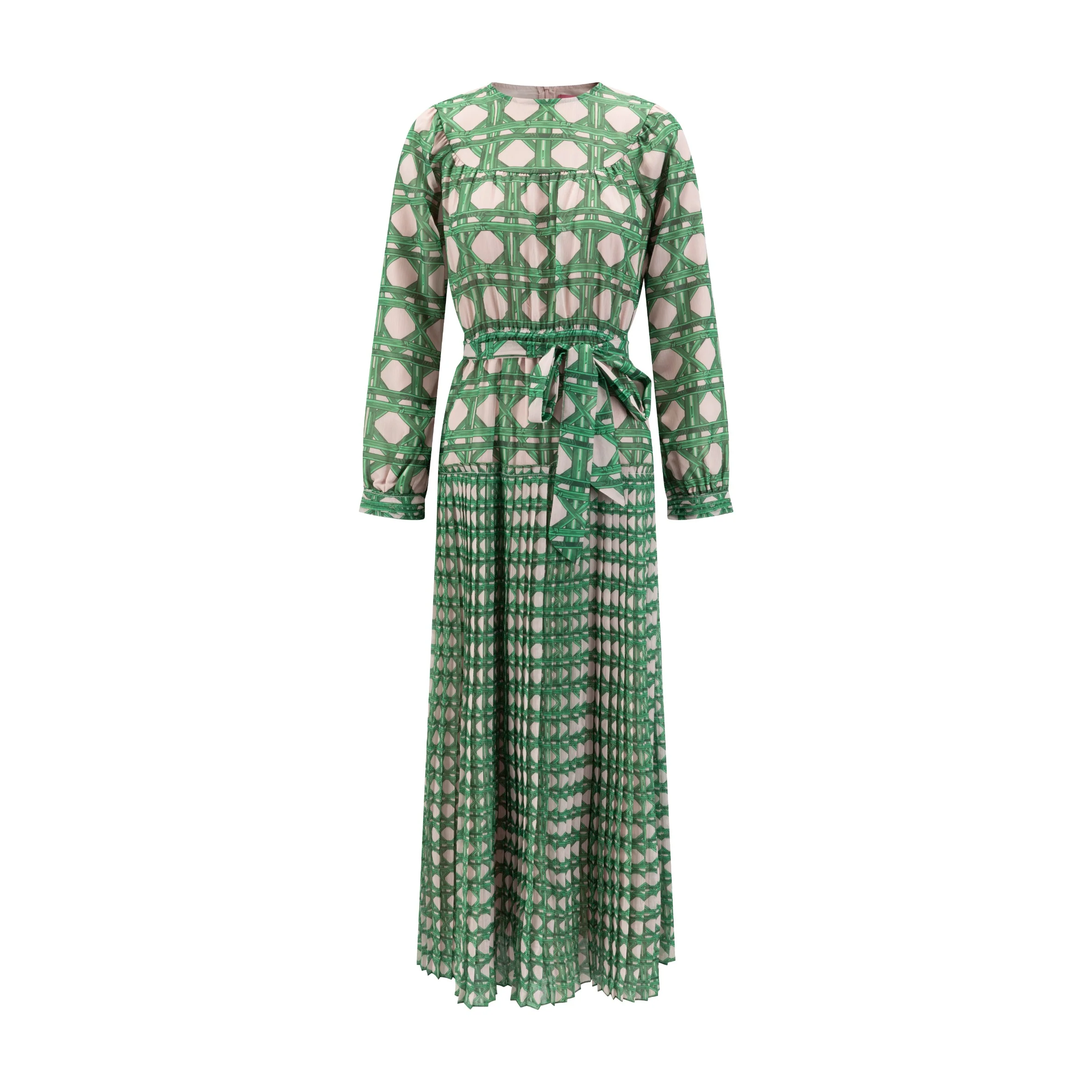 Pink/Green Geometry Printed Pleated Bottom Dress - Image 2