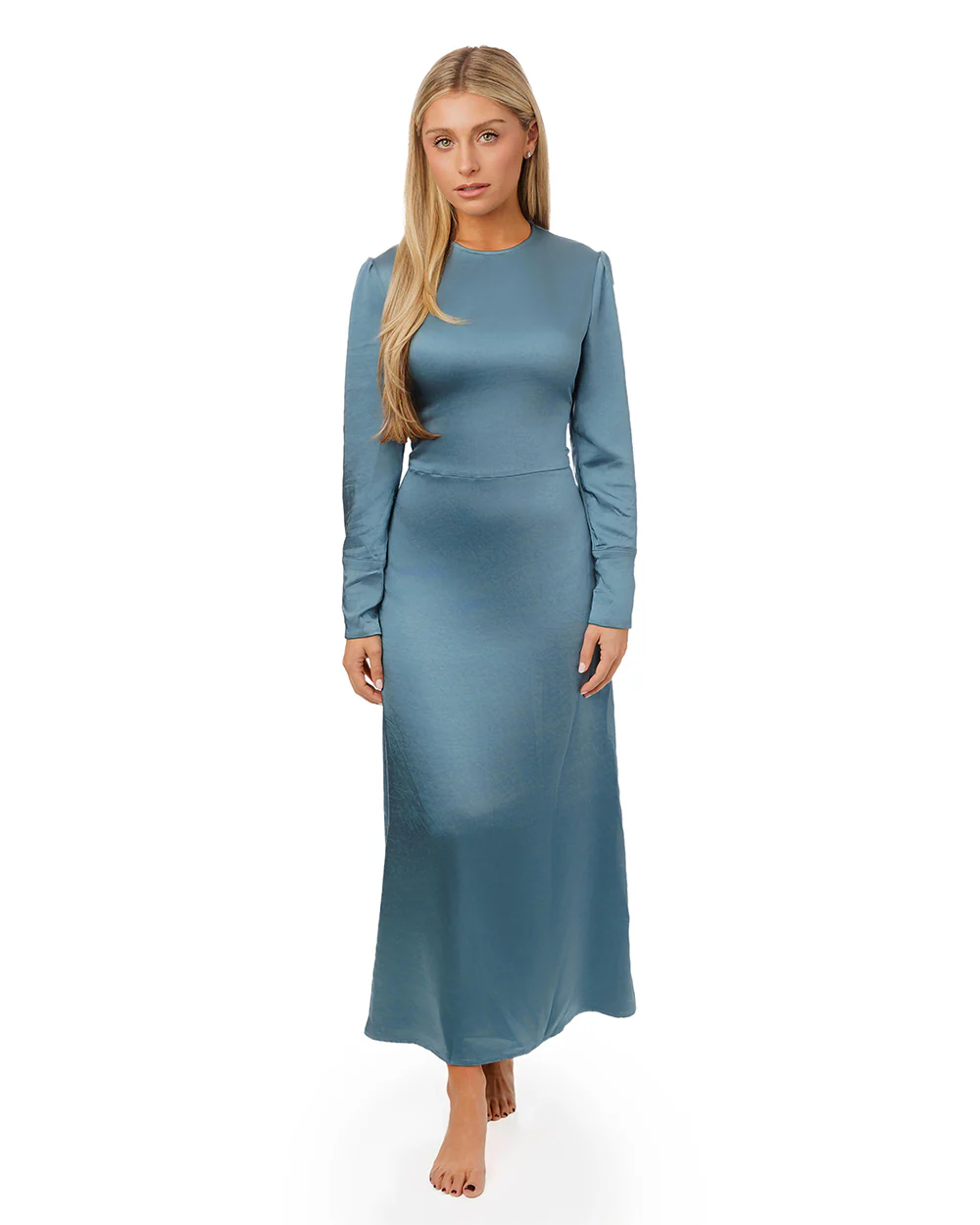 Solid Blue Satin Dress