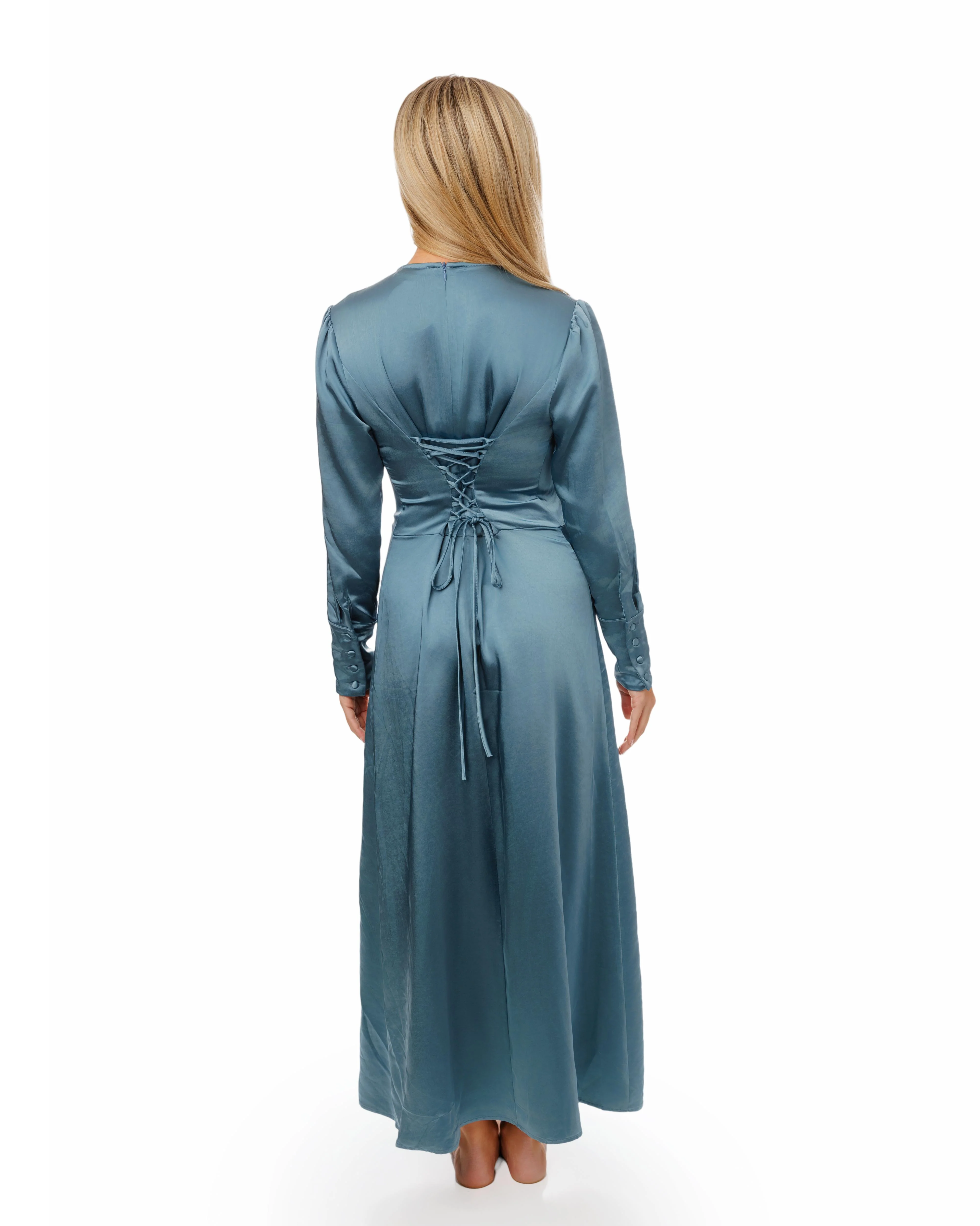 Solid Blue Satin Dress - Image 2