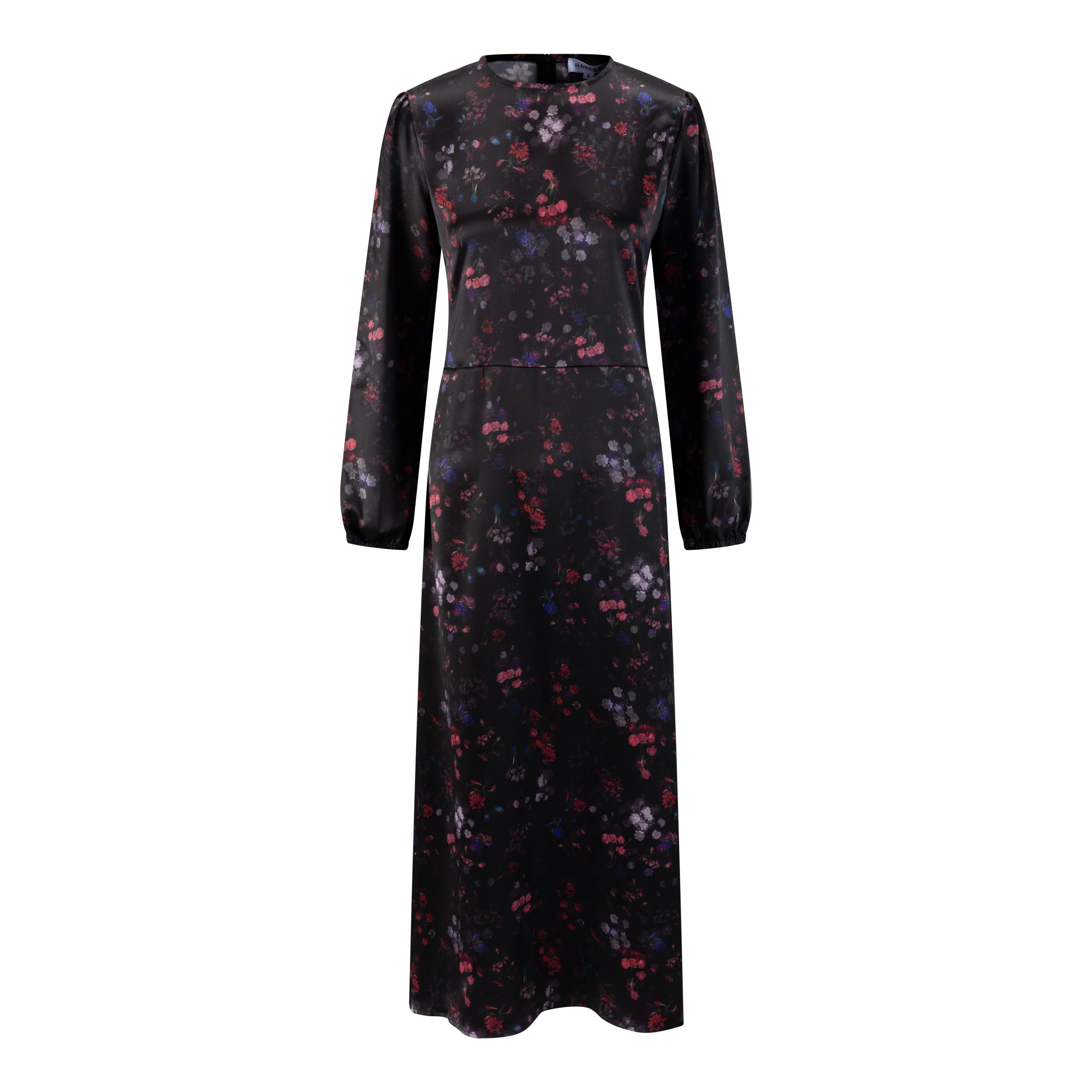Black Base Multiflowered Printed Bottom Ruffle Dress - Image 2