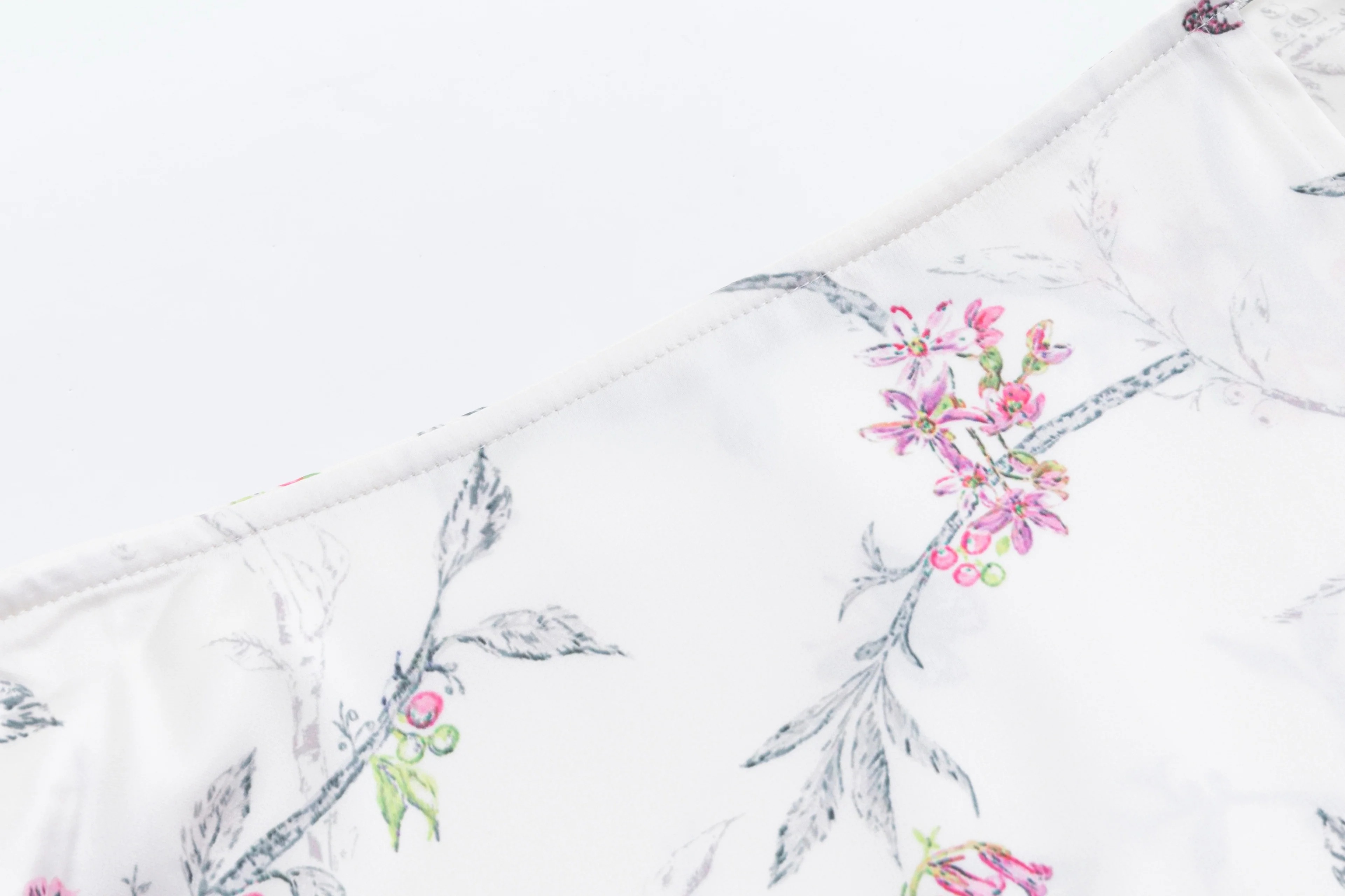 White Base Pink Flower Printed Satin Wrap Skirt - Image 4