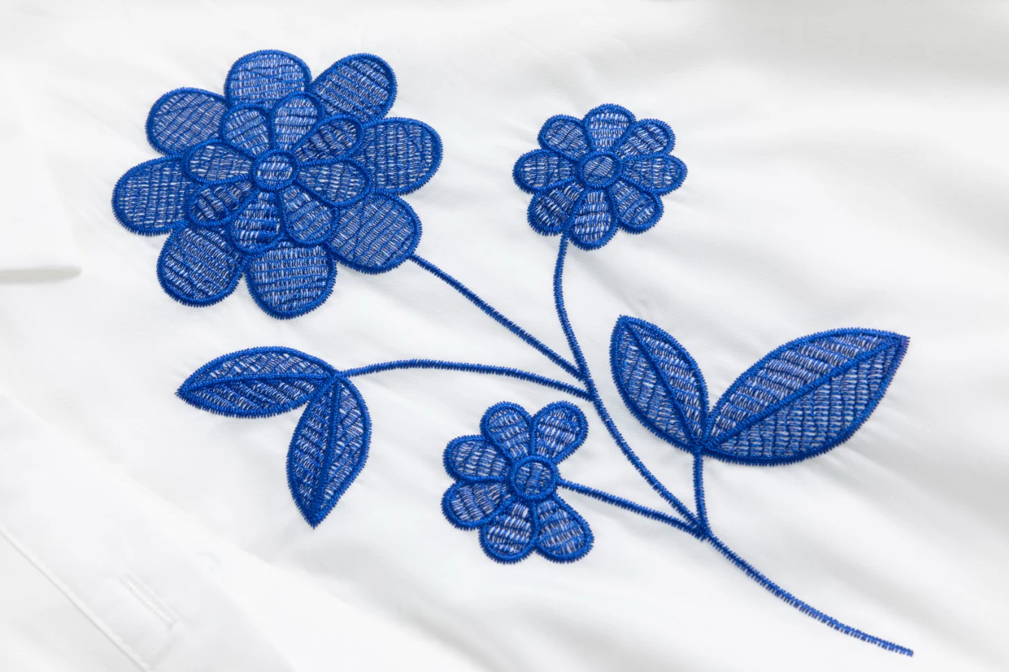 White Base Blue Flower Embroidery Top & Solid White Cotton Layer Dress - Image 5