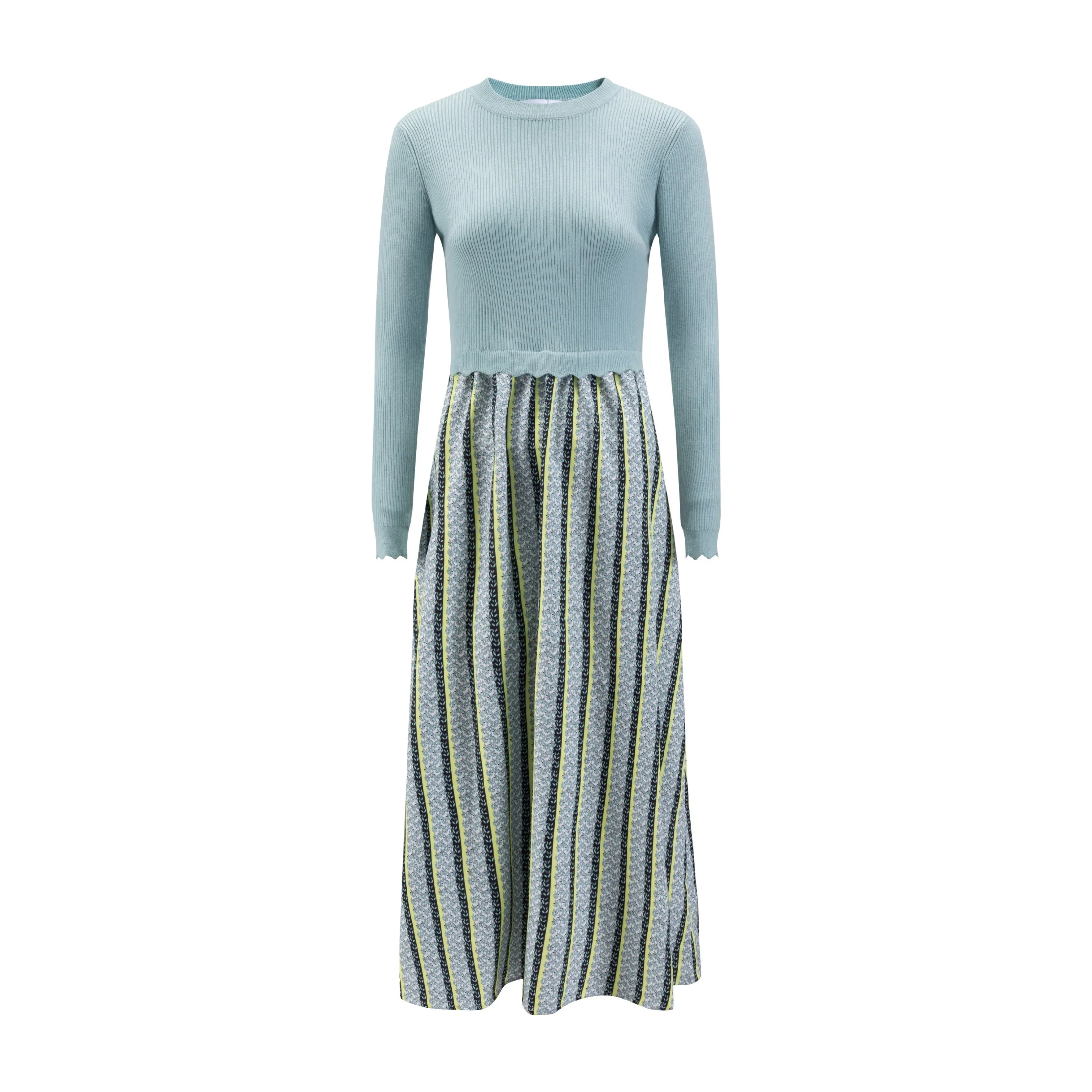 Blue Knit Top With Neon Printed Bottom - Image 3