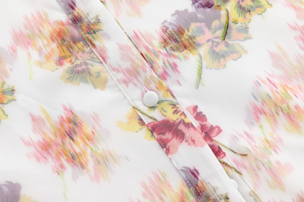 Multiflowered Printed Shirt Layer Mesh Dress - Image 6