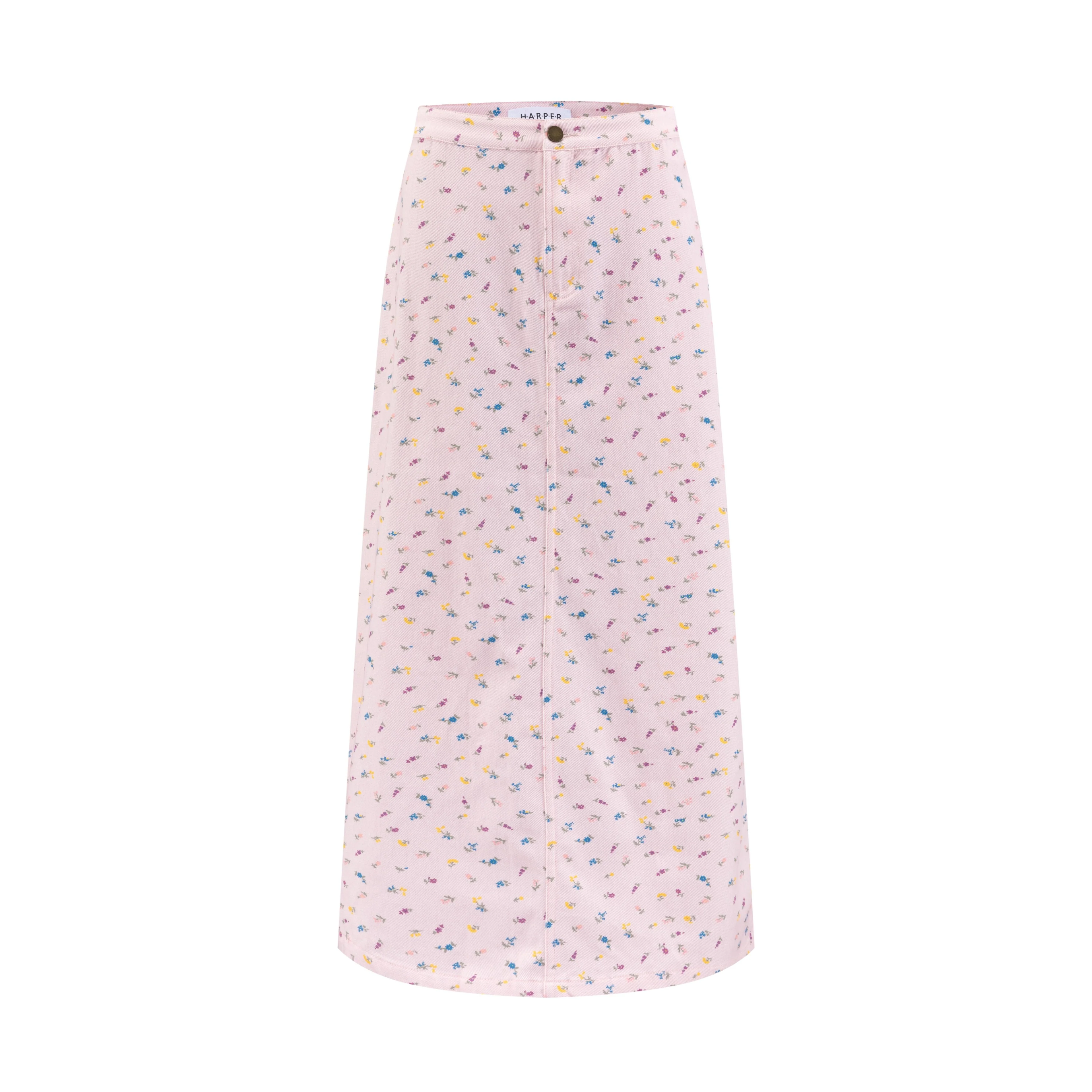 Pink Denim Multiflowered Printed Skirt - Image 2
