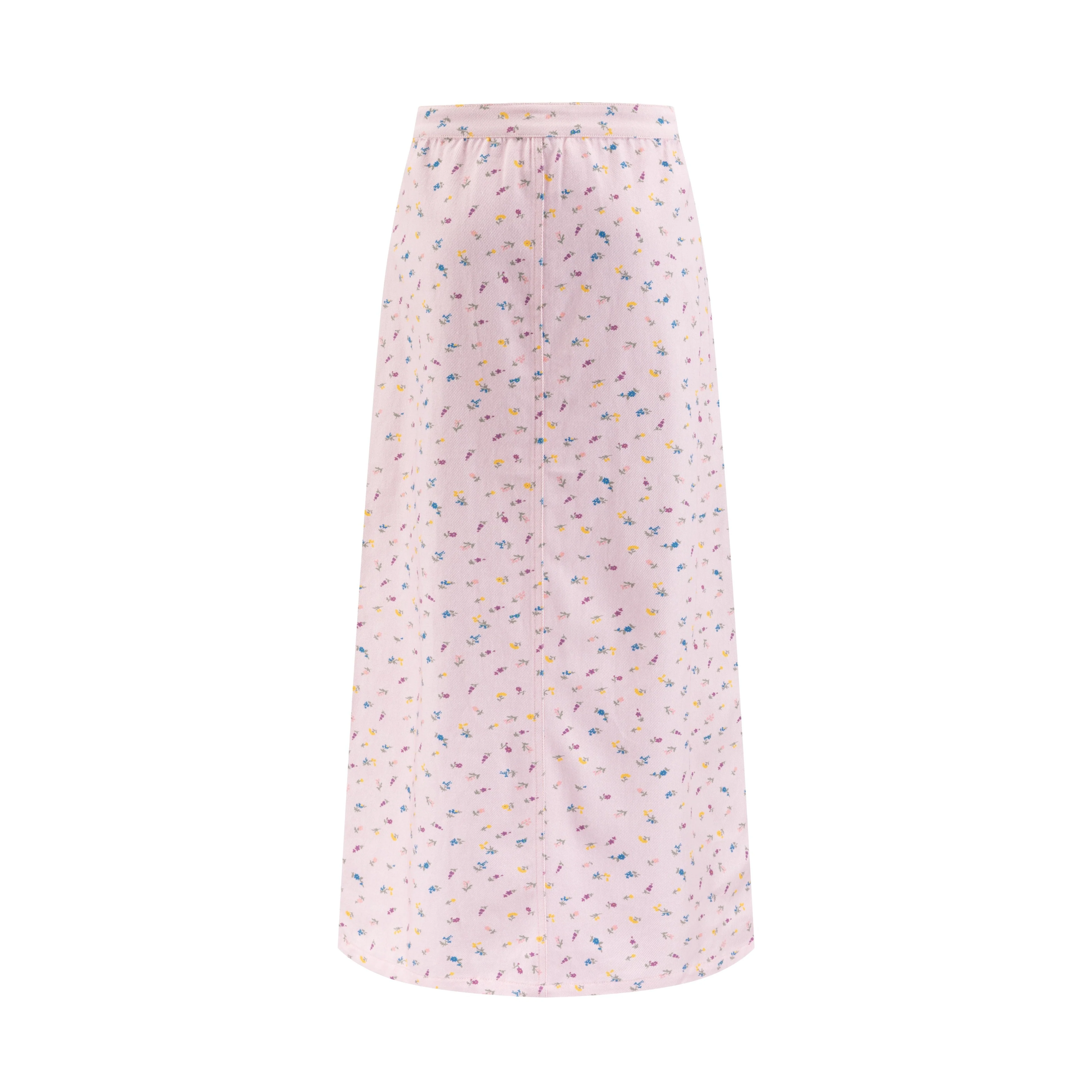 Pink Denim Multiflowered Printed Skirt - Image 3