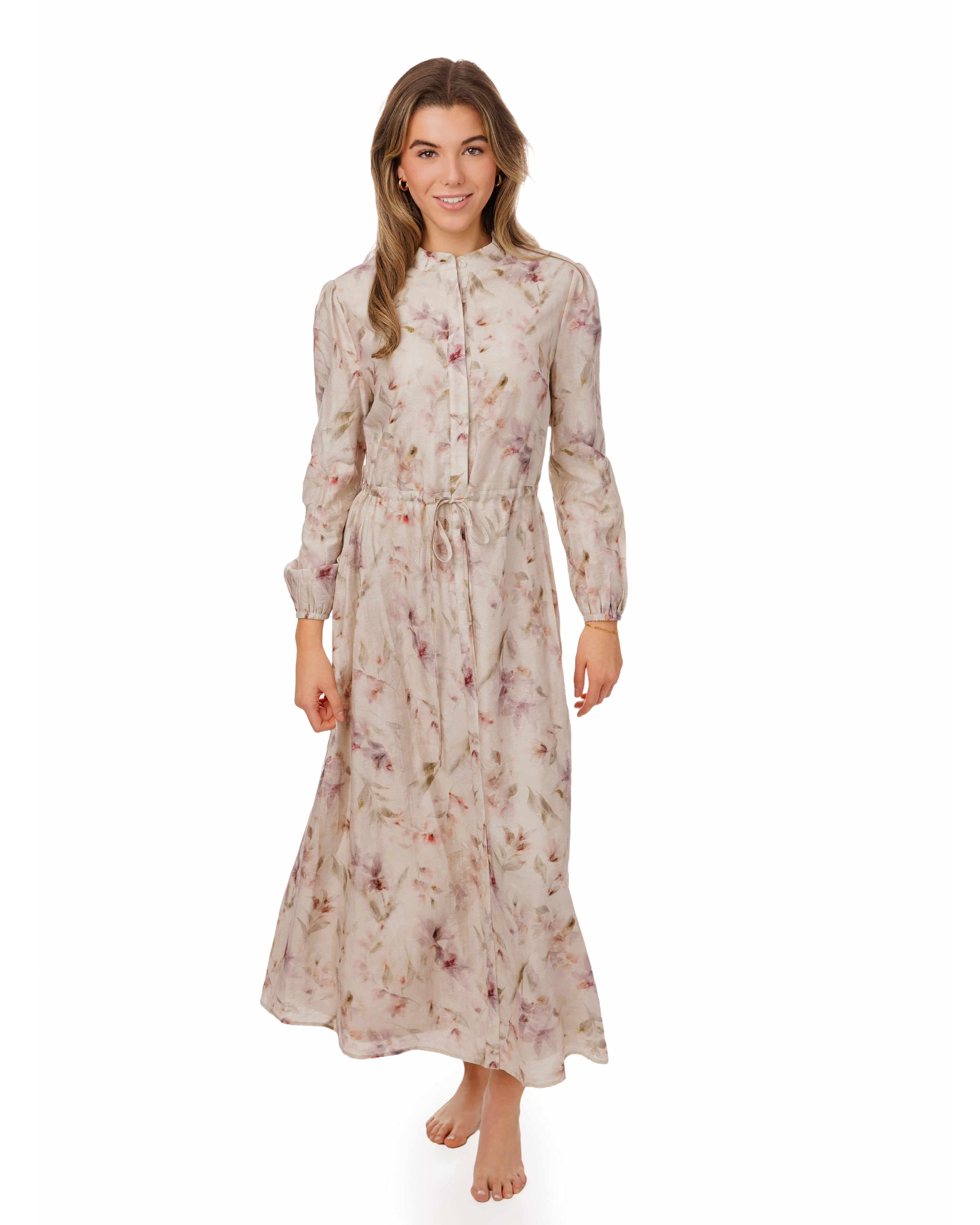 Purple Flower Printed Drawstring Dress