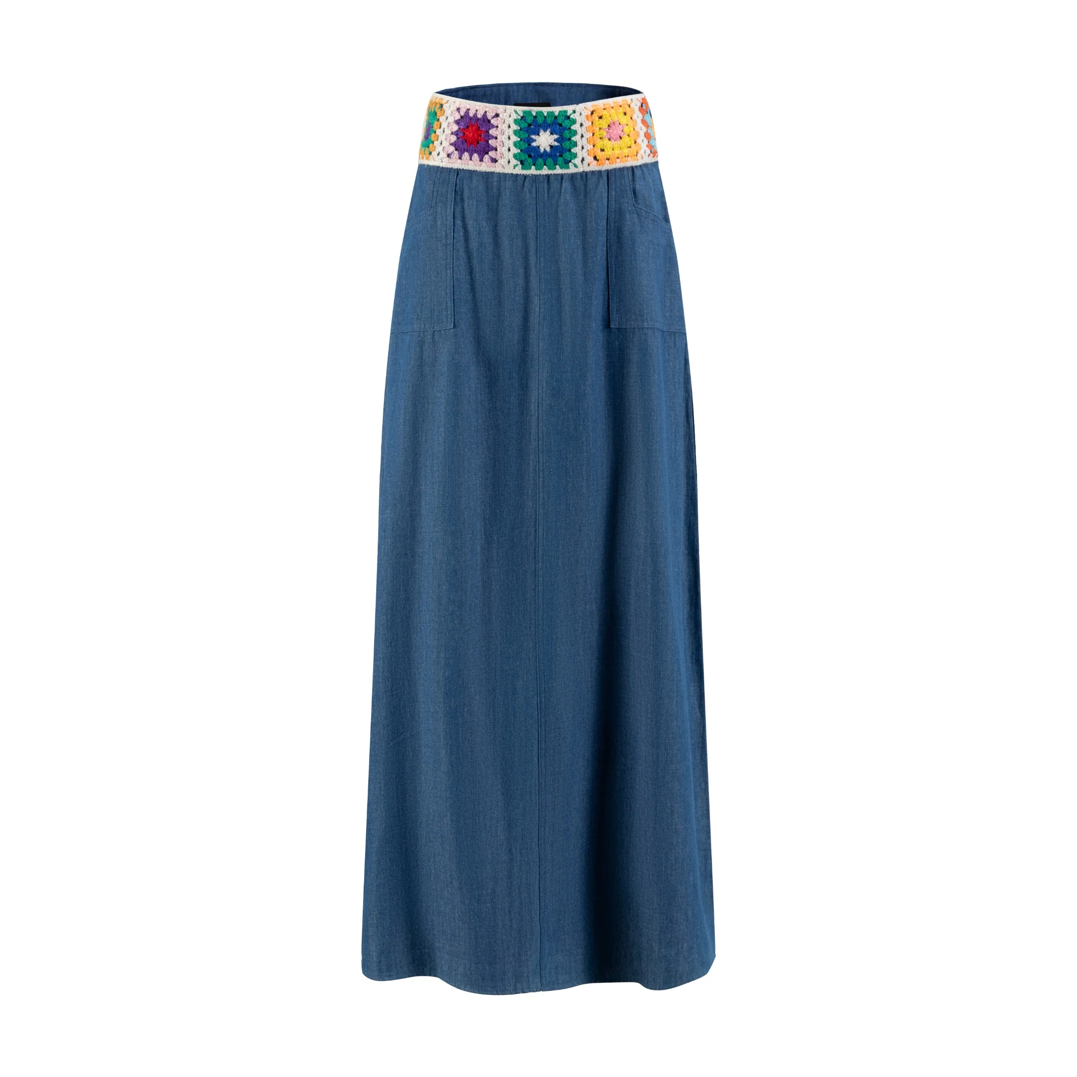 Denim Skirt With Crochet Band - Image 2