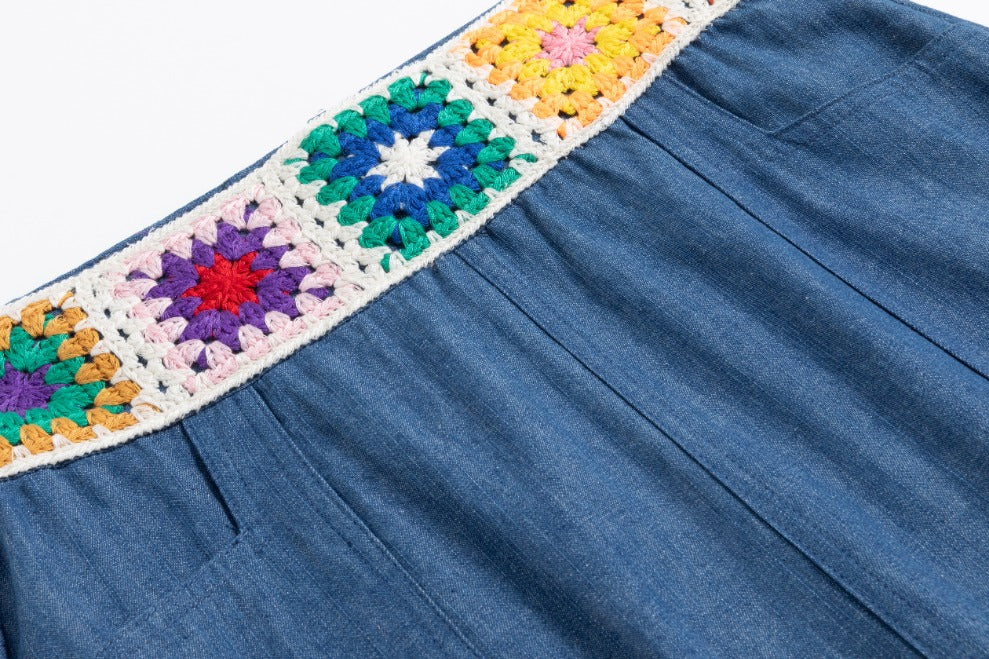 Denim Skirt With Crochet Band - Image 4