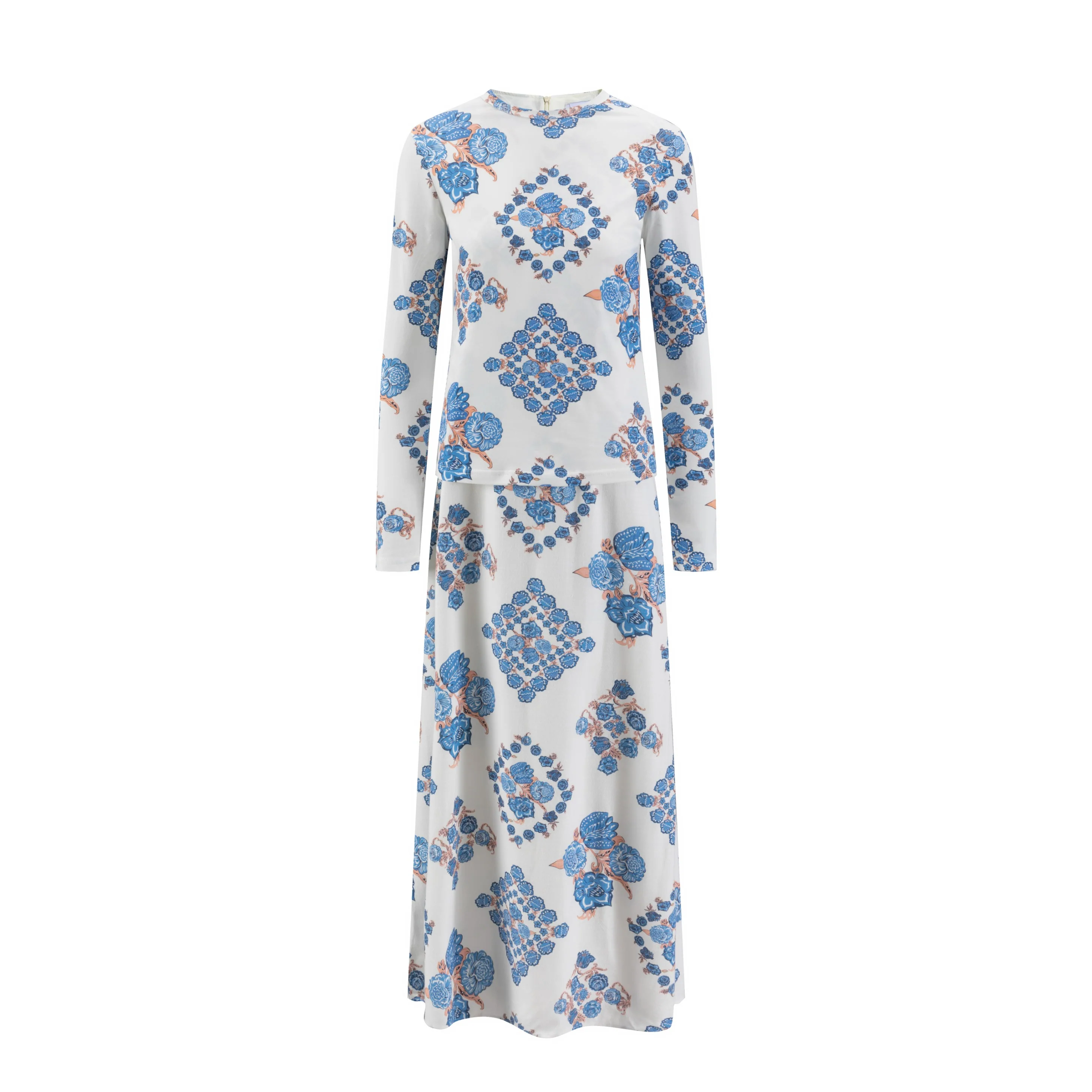 Beige Dress With Blue And Orange Print - Image 2