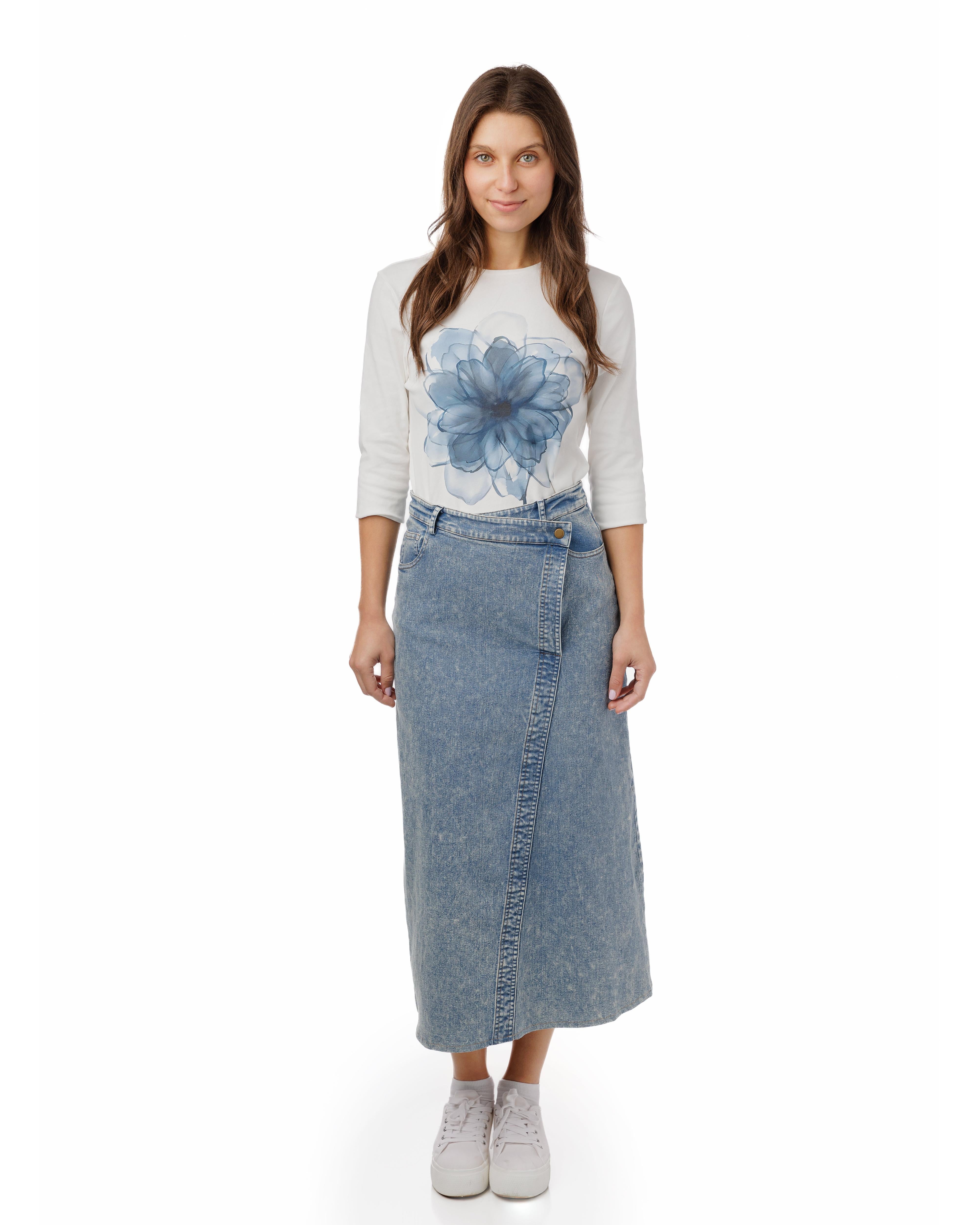 Blue Wash Denim Wrap Skirt - Image 2