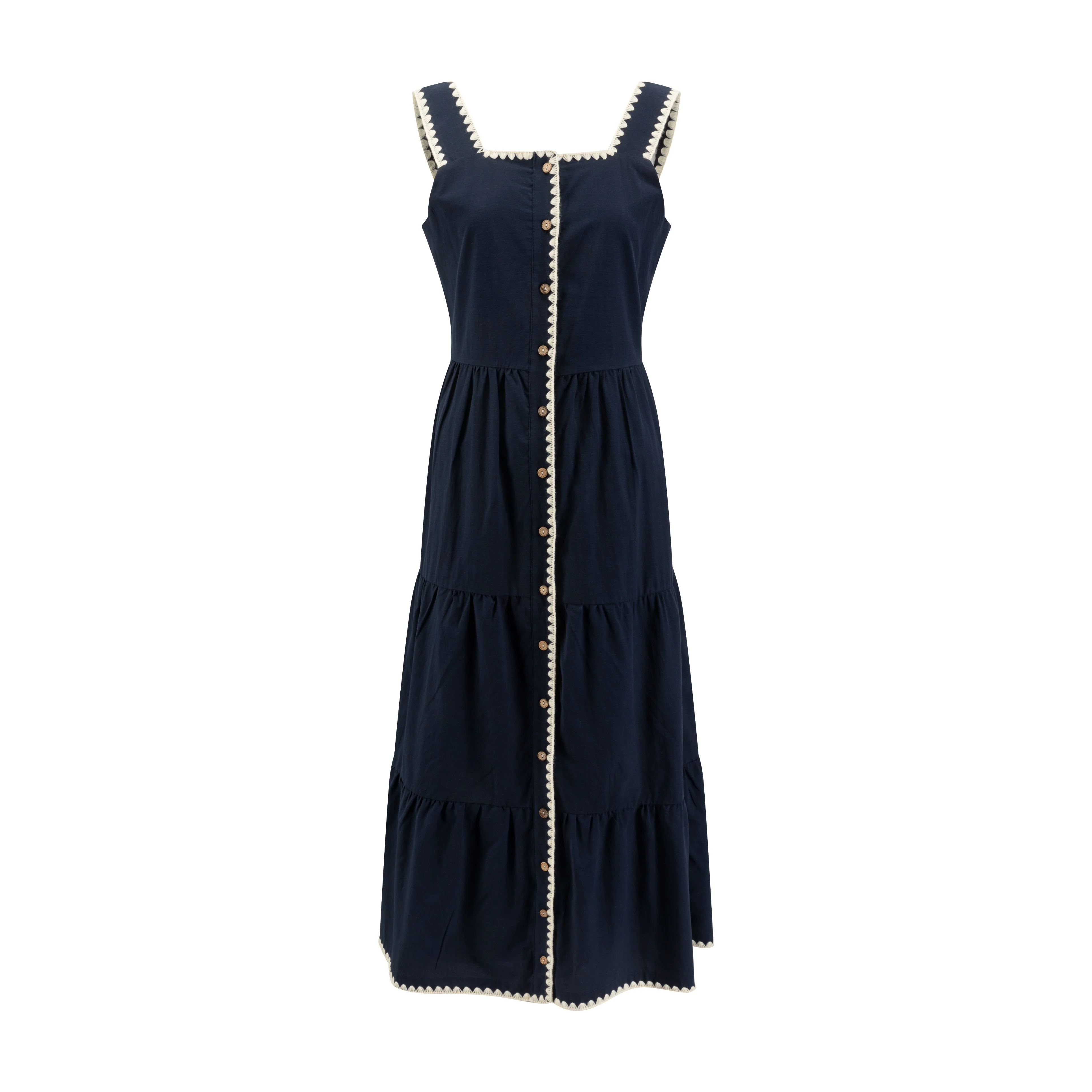 Solid Navy Linen Layer Jumper With White Stitching - Image 2