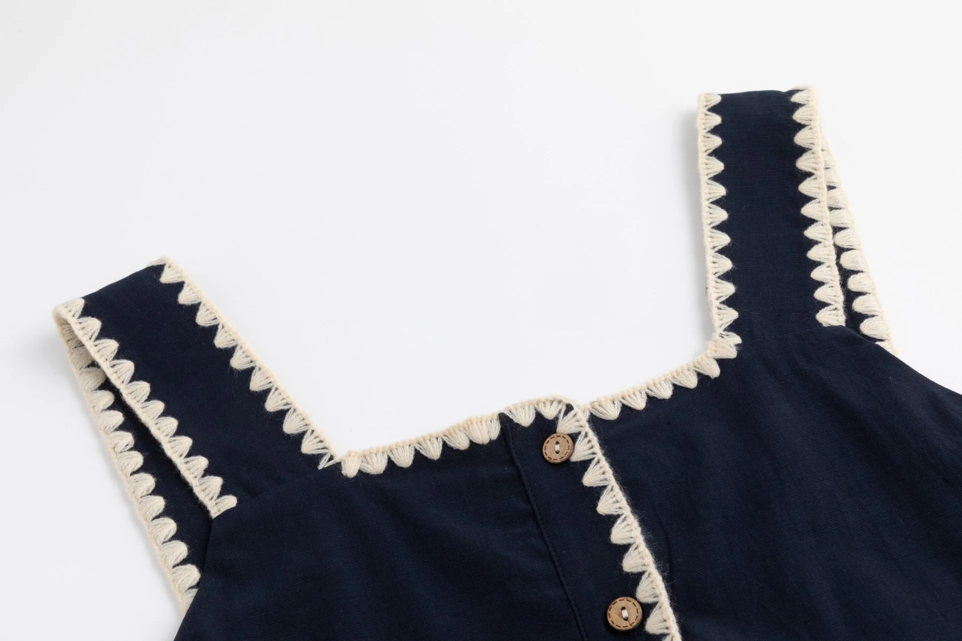 Solid Navy Linen Layer Jumper With White Stitching - Image 5