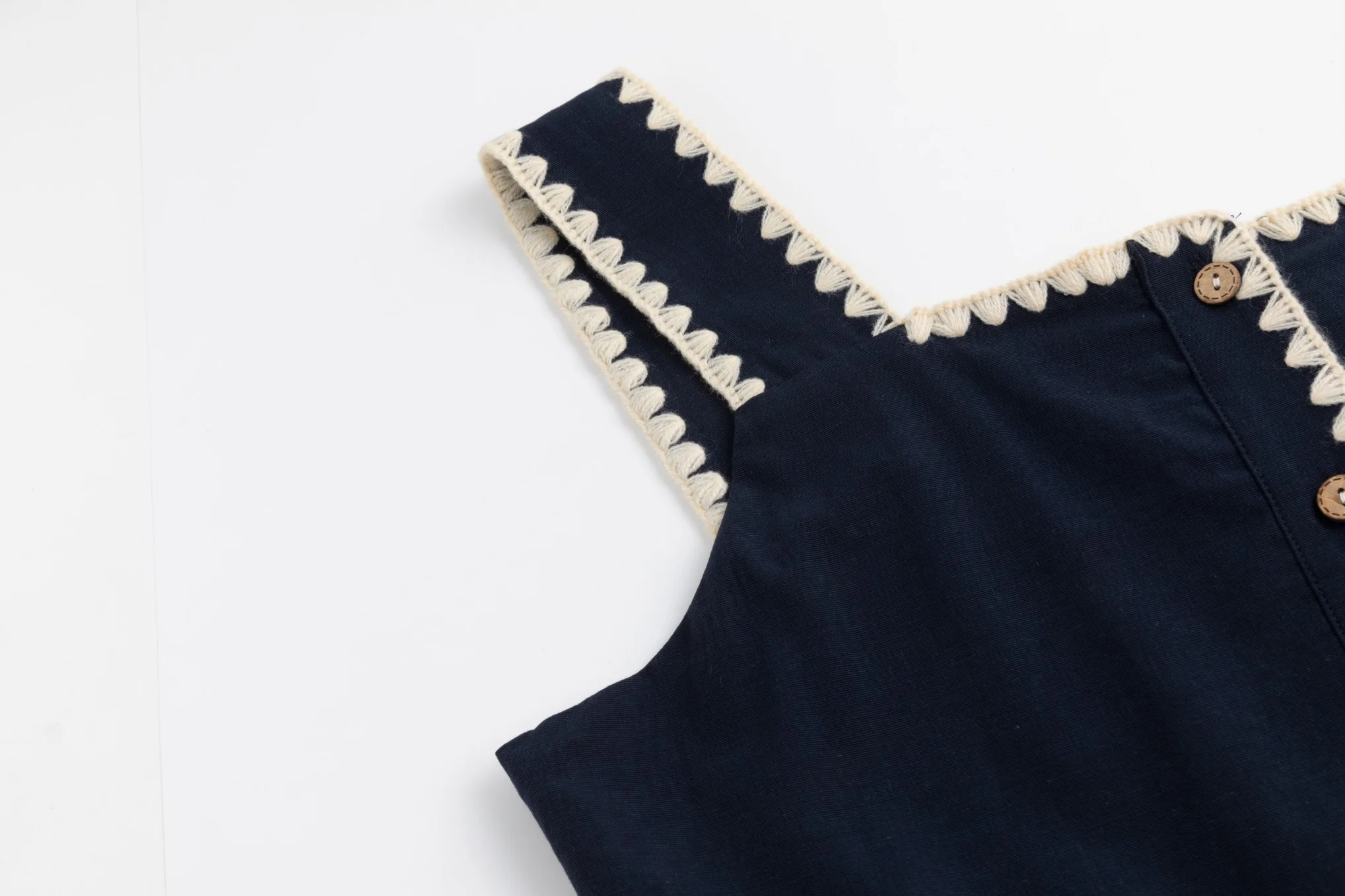 Solid Navy Linen Layer Jumper With White Stitching - Image 6