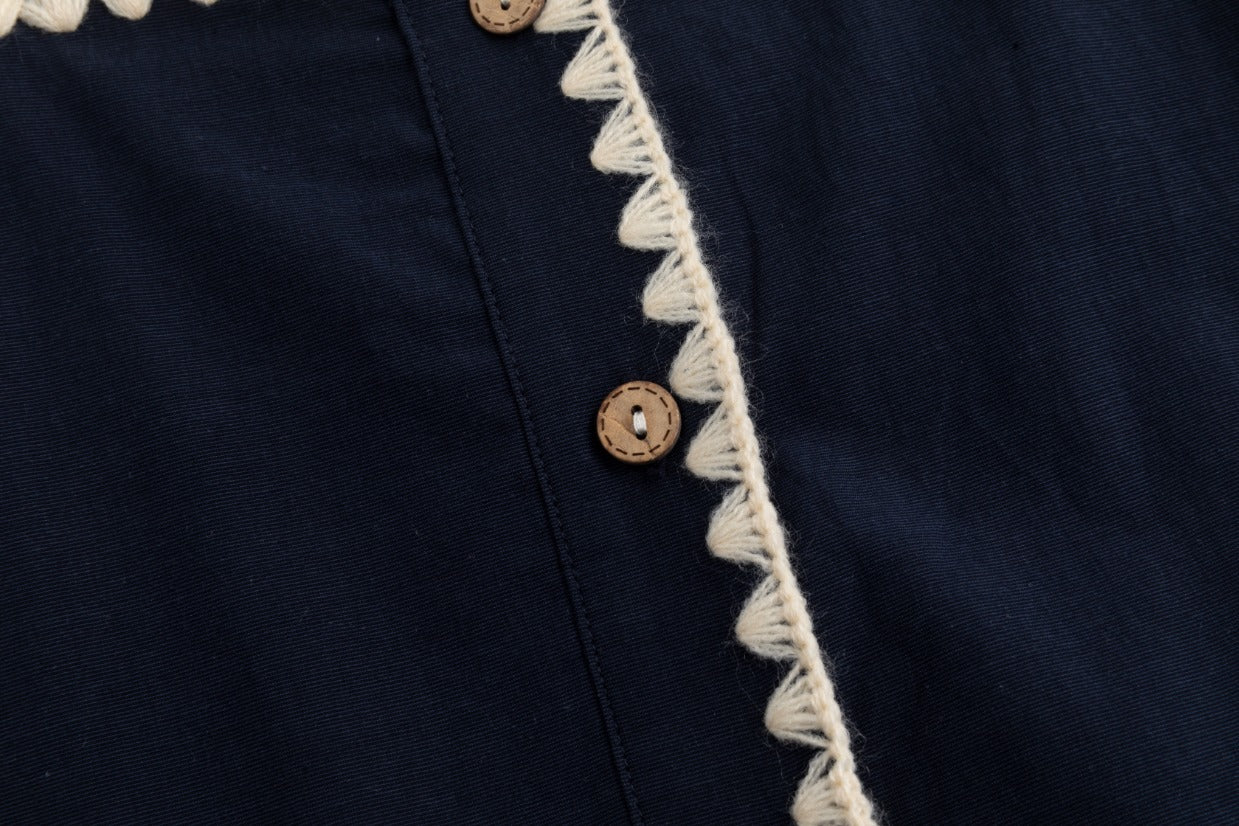 Solid Navy Linen Layer Jumper With White Stitching - Image 7