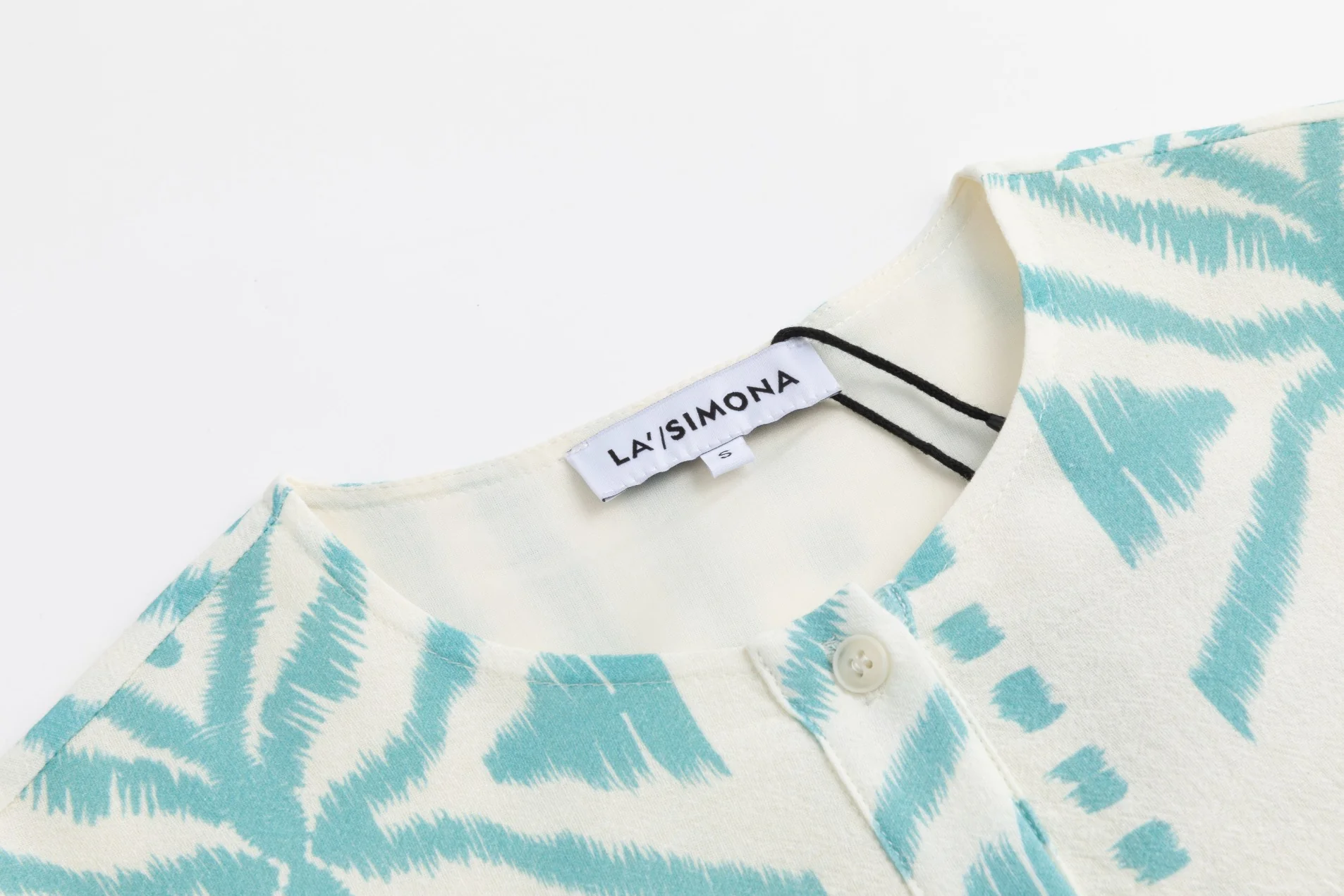 White Base Light Blue Printed Linen Layer Dress - Image 6