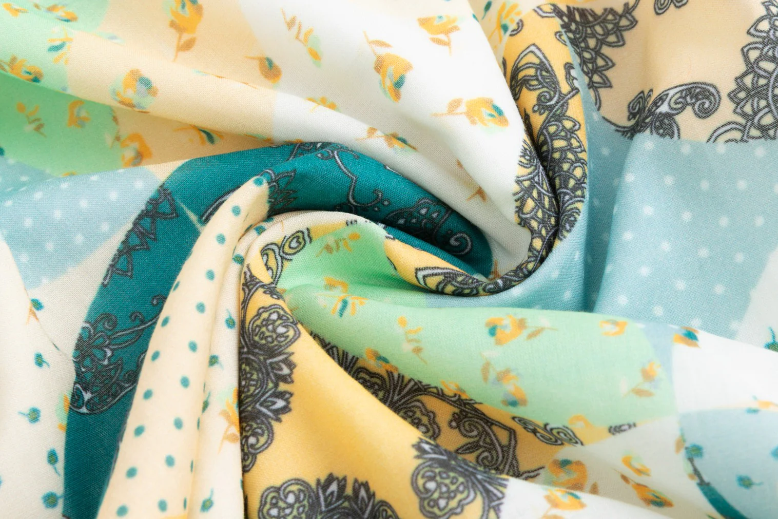 Yellow And Teal Printed Bottom Dress With Teal Knit Cardigan - Image 5
