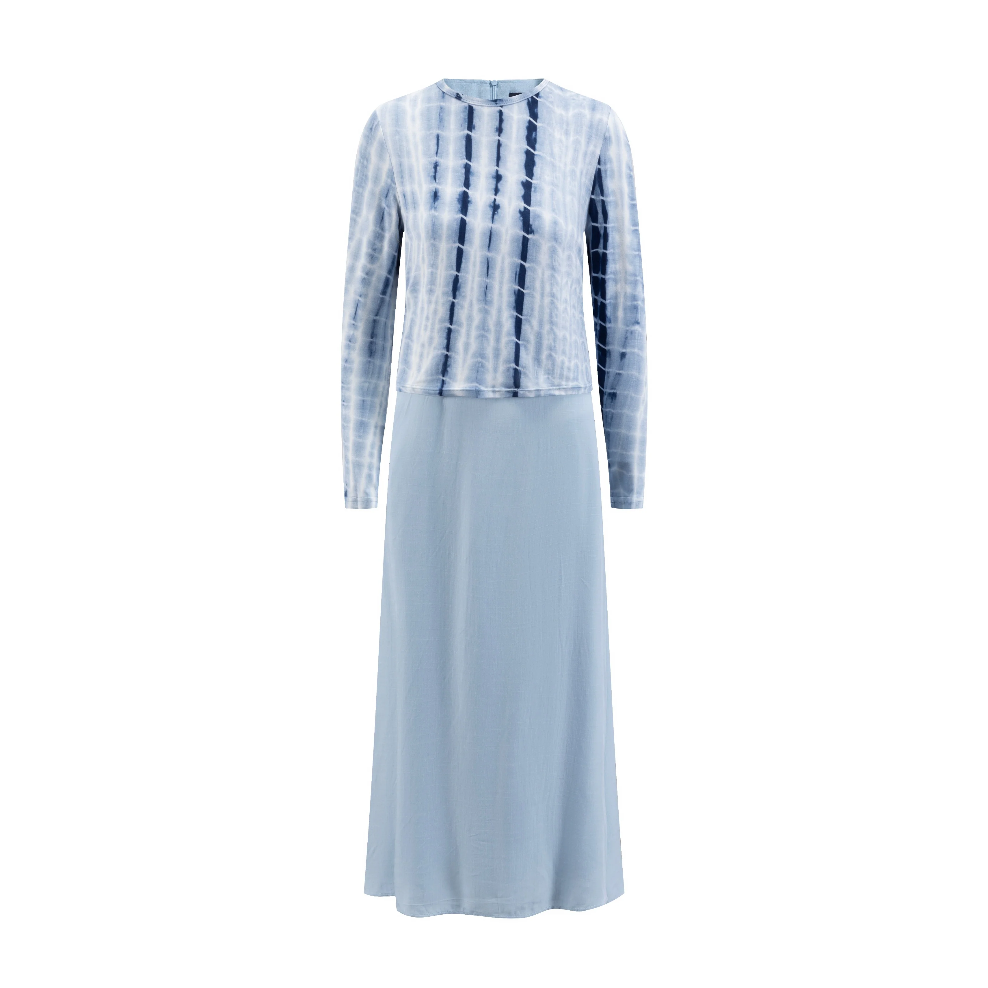 Navy Tie Dye Printed T-Shirt With Denim Slip Dress - Image 2