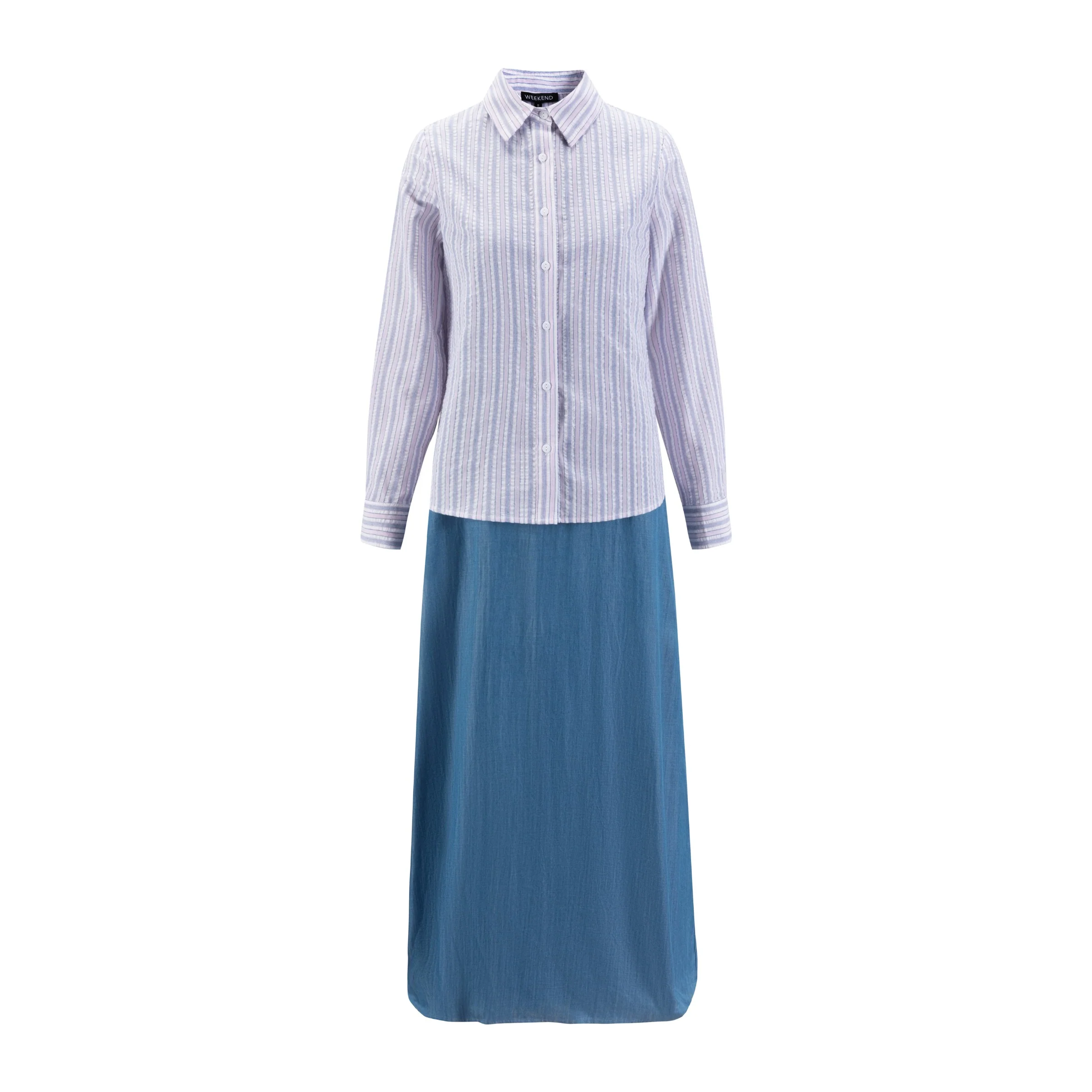 Denim Jumper With Pin Stripe Pink Blouse - Image 2