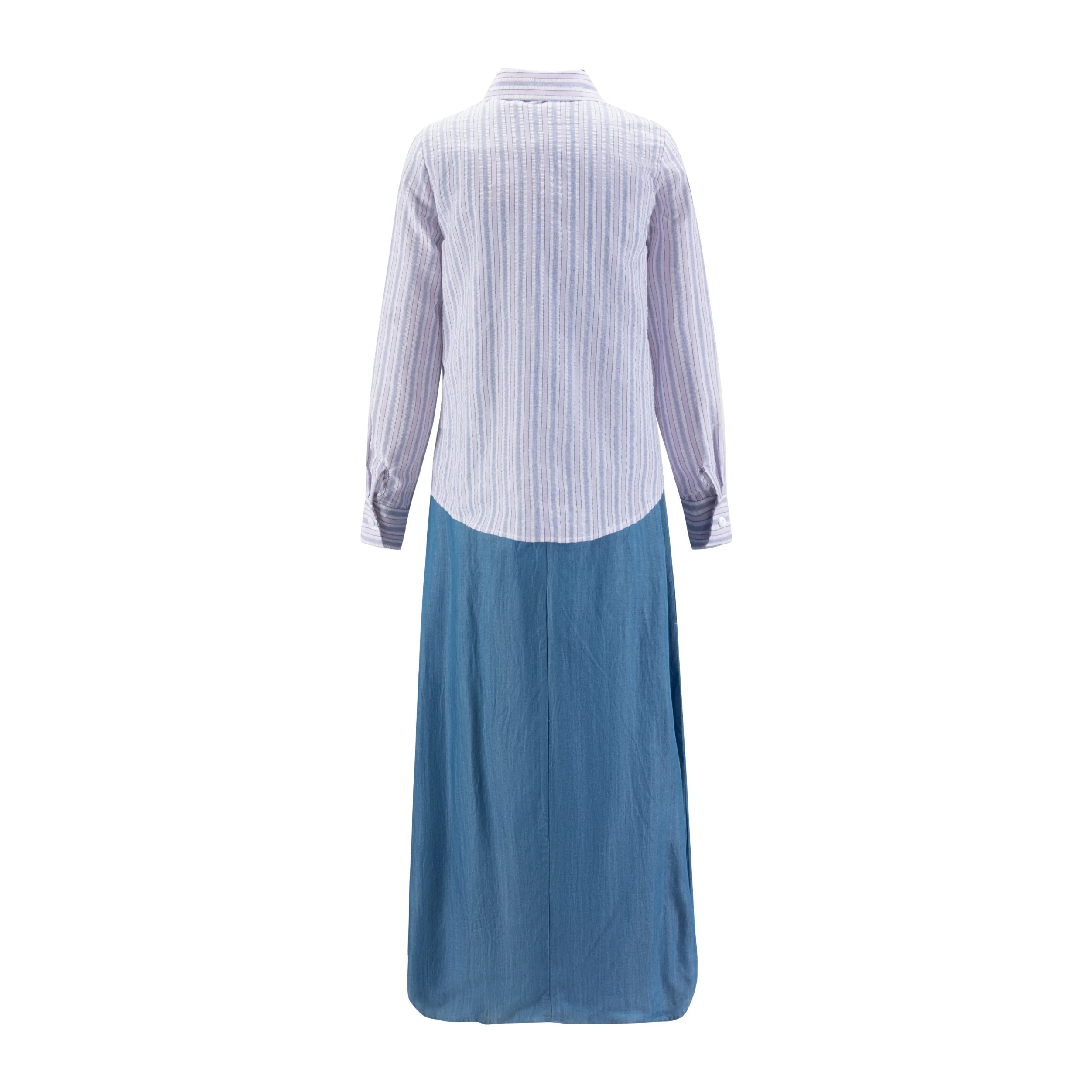 Denim Jumper With Pin Stripe Pink Blouse - Image 3