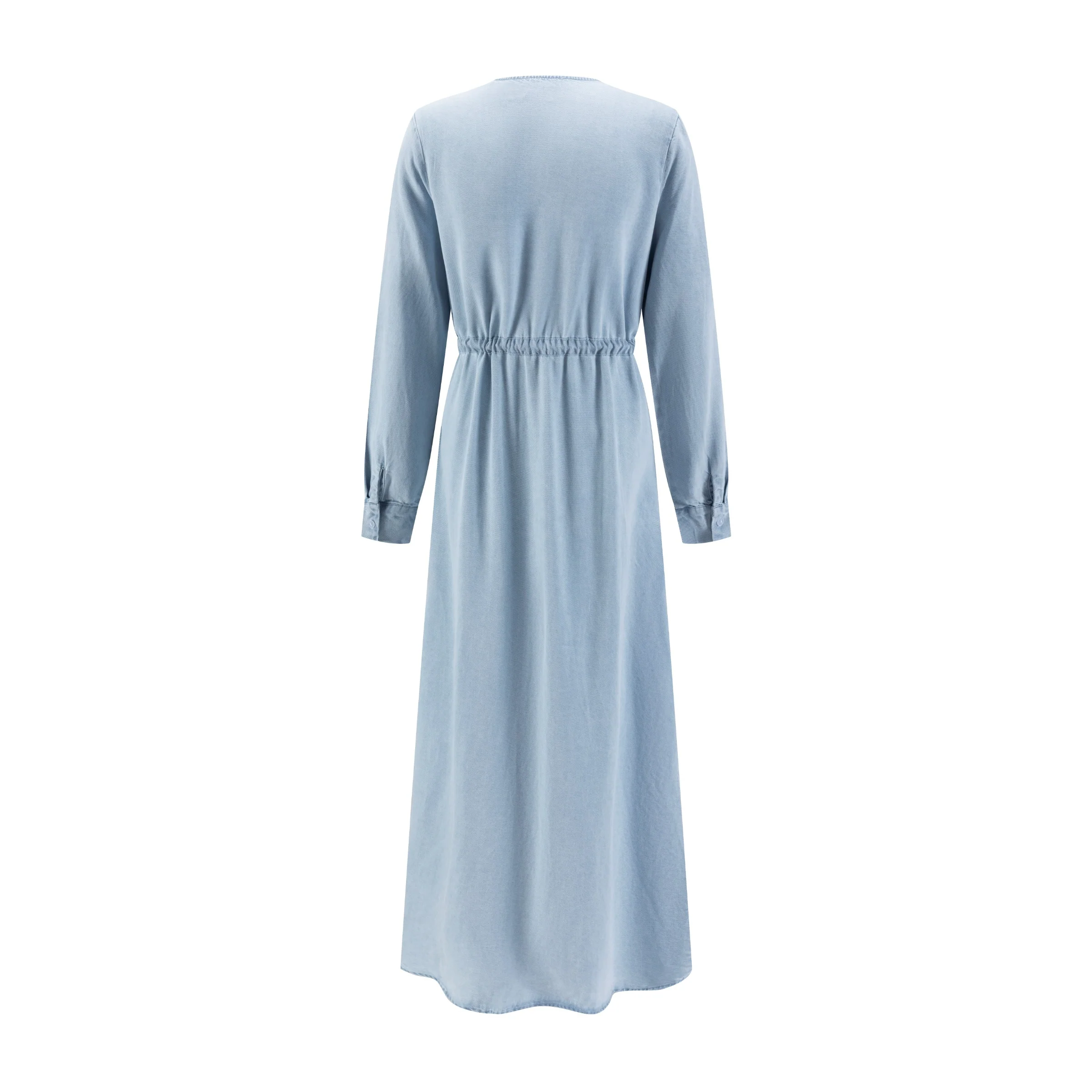 Light Blue Denim Shirt Dress With White Drawstring - Image 3