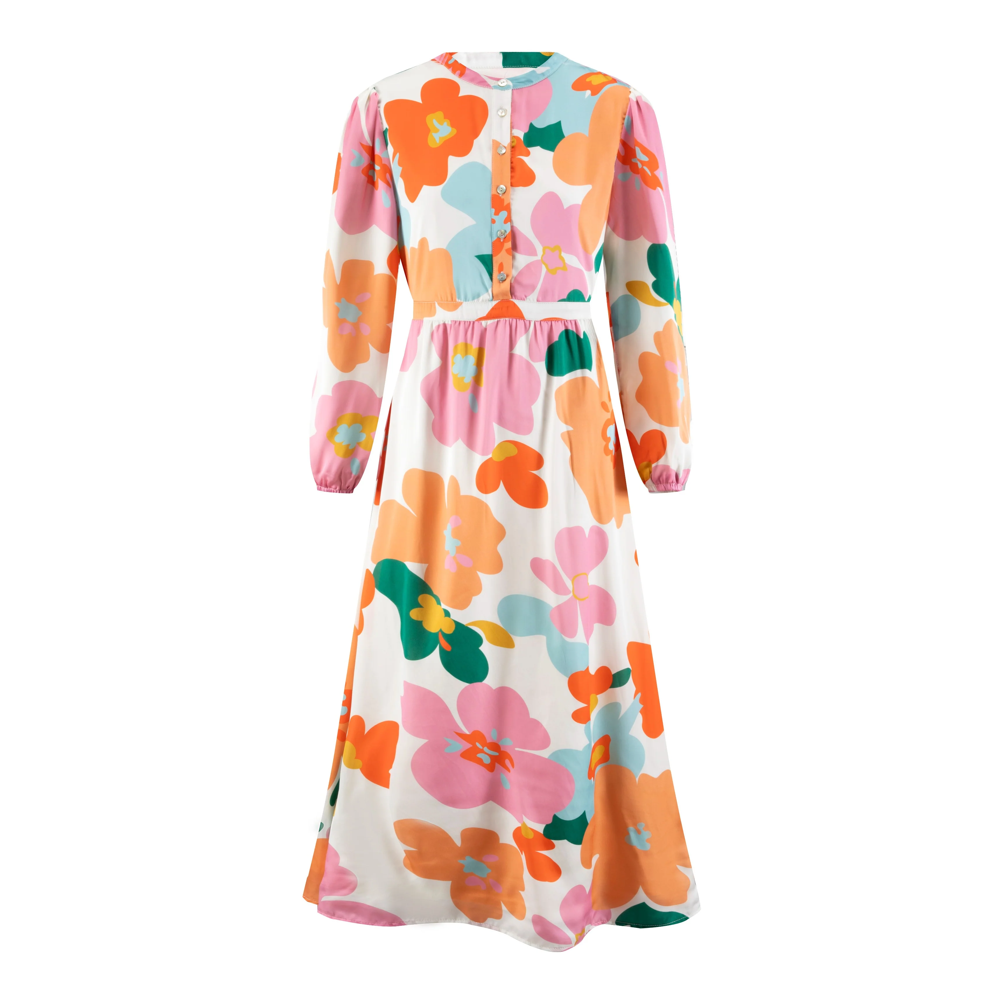 Big Flower Printed Satin Dress - Image 2