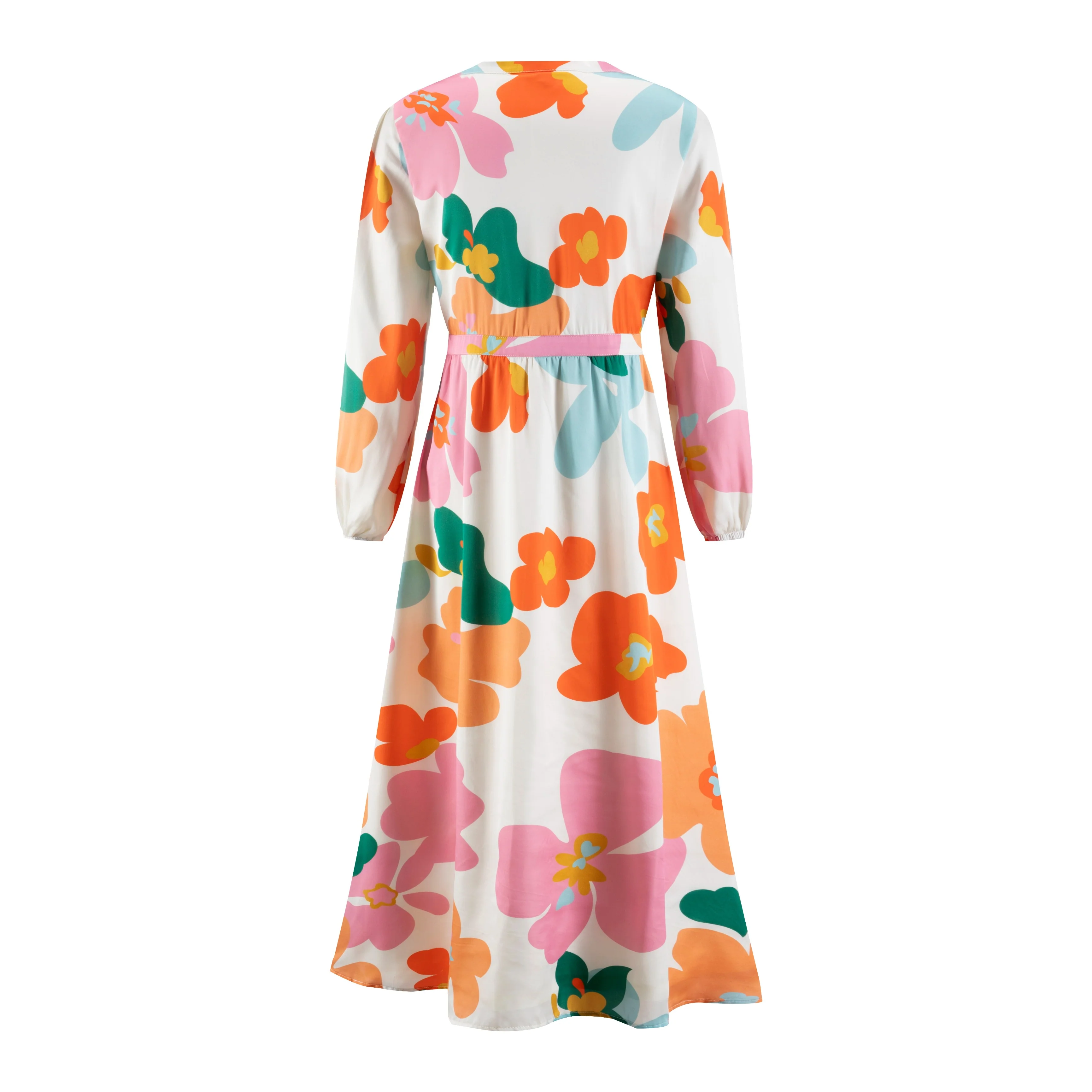 Big Flower Printed Satin Dress - Image 3
