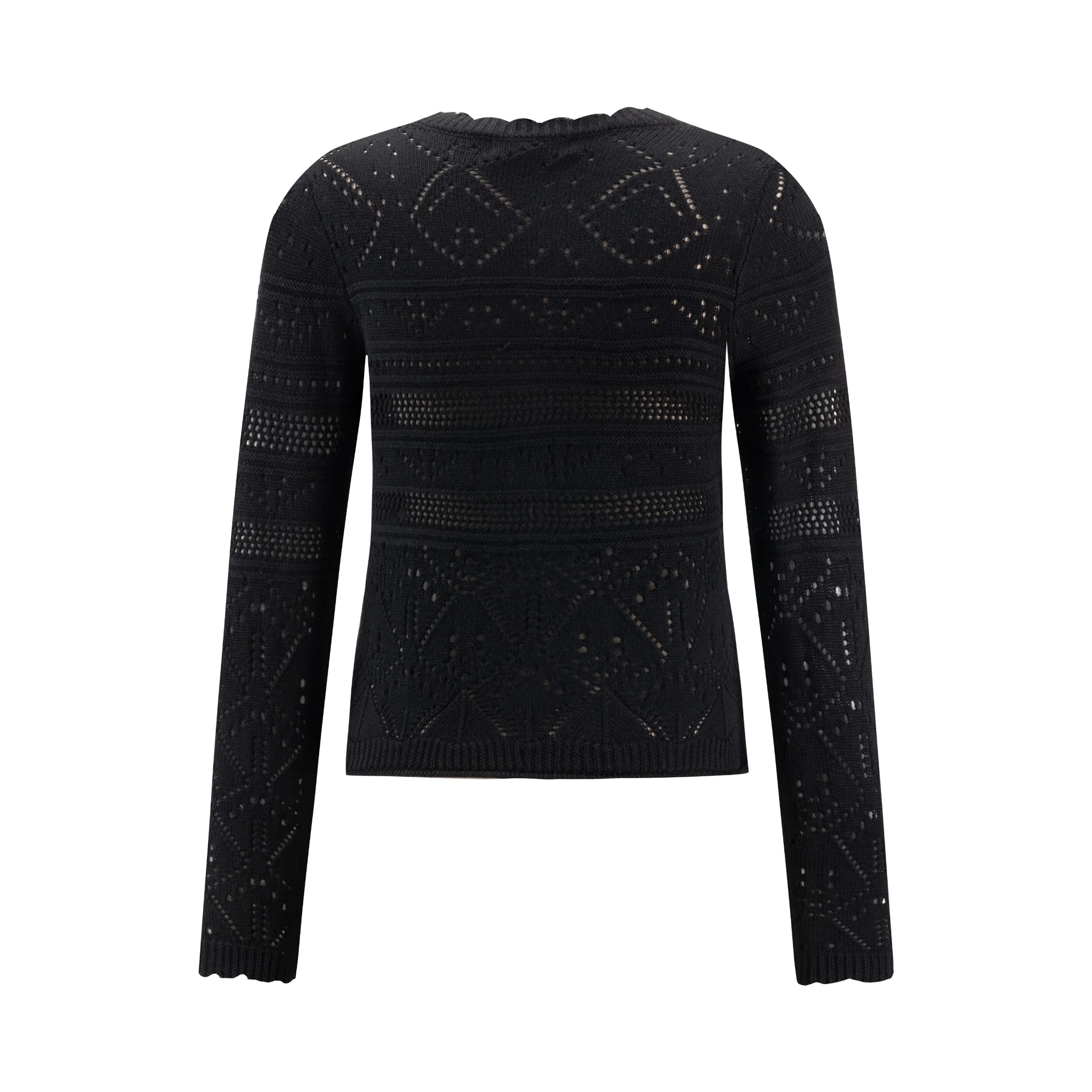 Black Crochet Knit Cardigan - TW4083-A - Image 3
