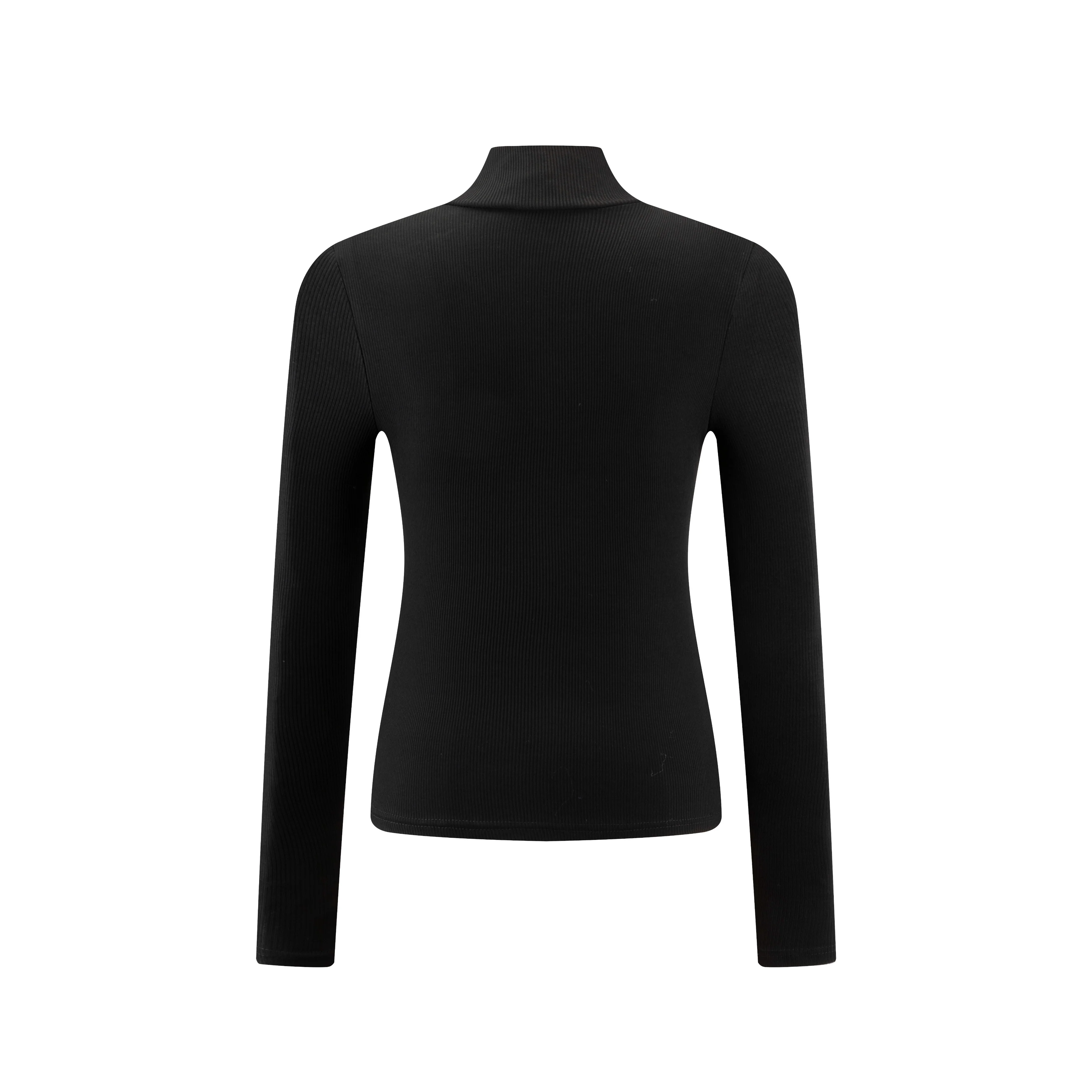 V-Neck Ribbed Knit Top - Black - Image 3