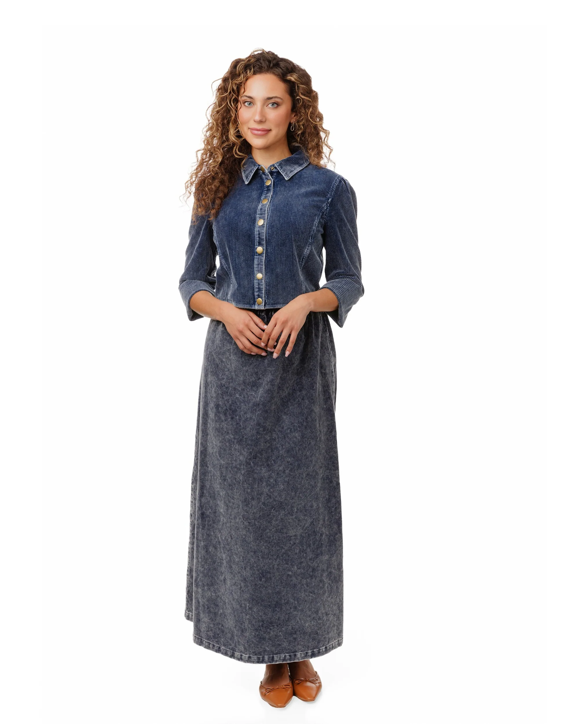 Washed Corduroy Skirt - Blue - Image 2