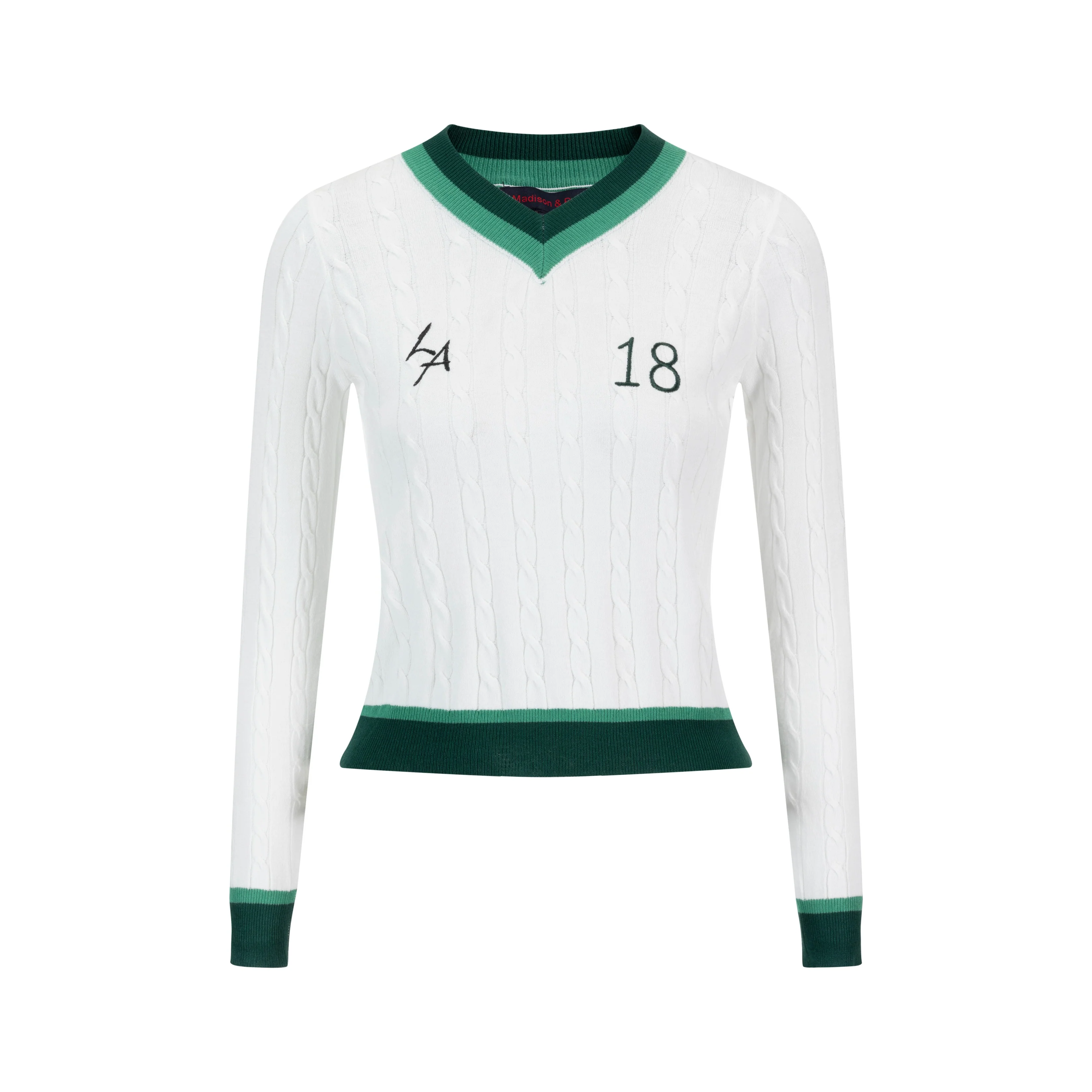 White And Green Cable Knit Top - Image 2