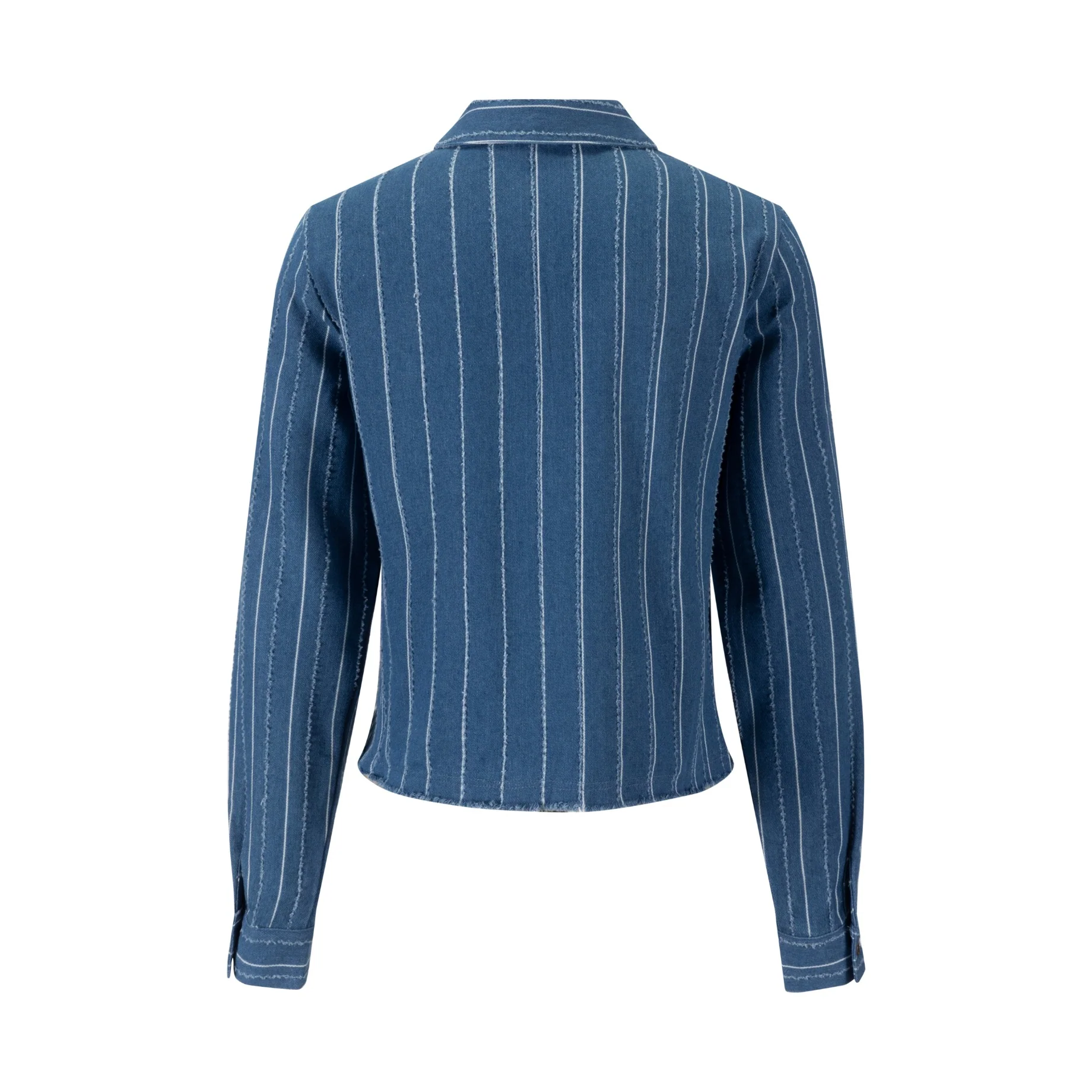 White And Ragged Stripes Denim Shirt - Image 4