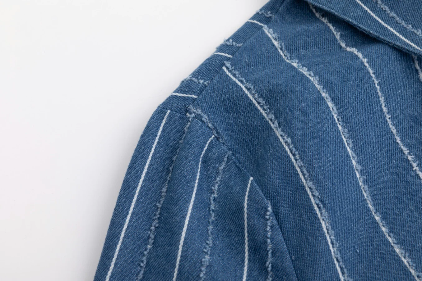 White And Ragged Stripes Denim Shirt - Image 5