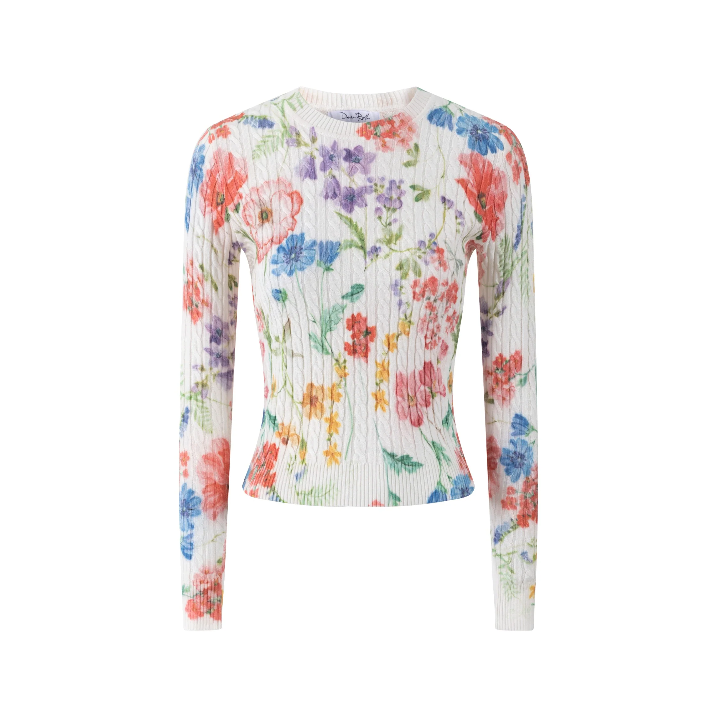 White Base Floral Cable Knit Top - Image 5