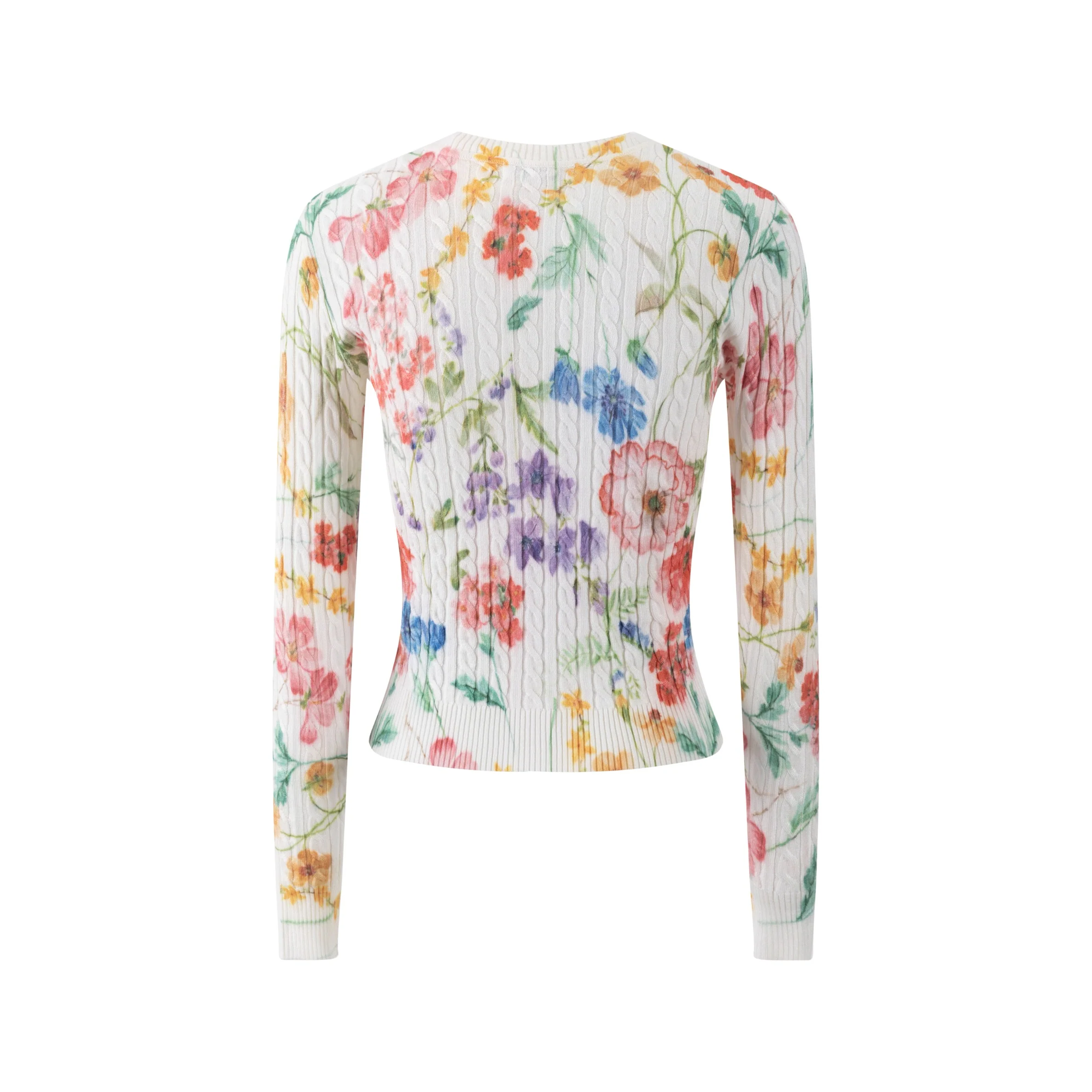 White Base Floral Cable Knit Top - Image 6
