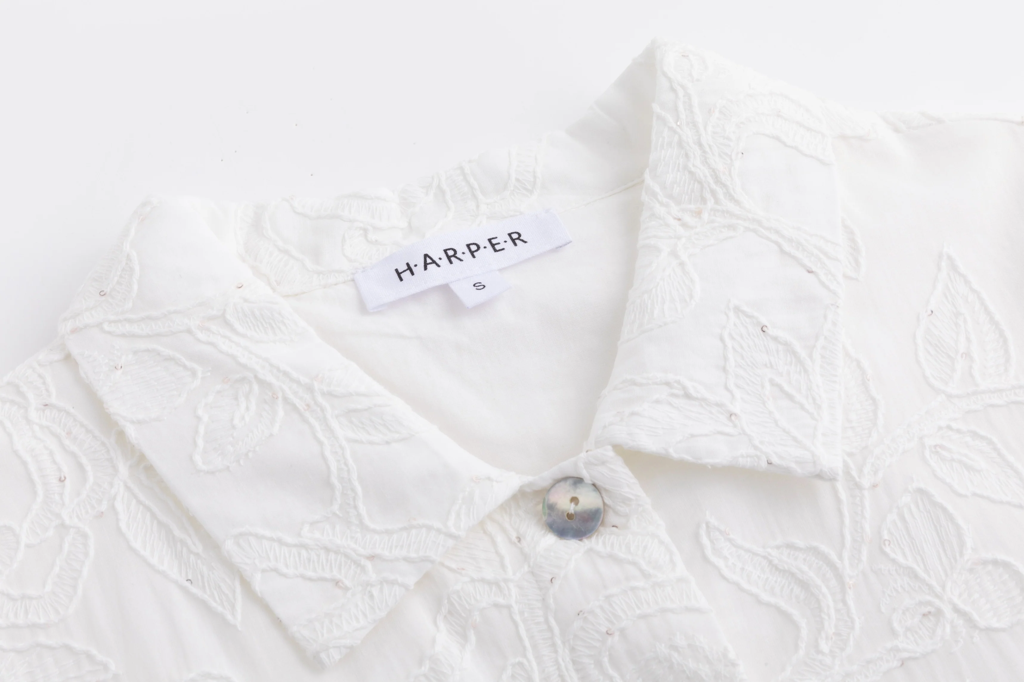 White Beaded Embroidered Dress W/ Braided Belt - Image 4