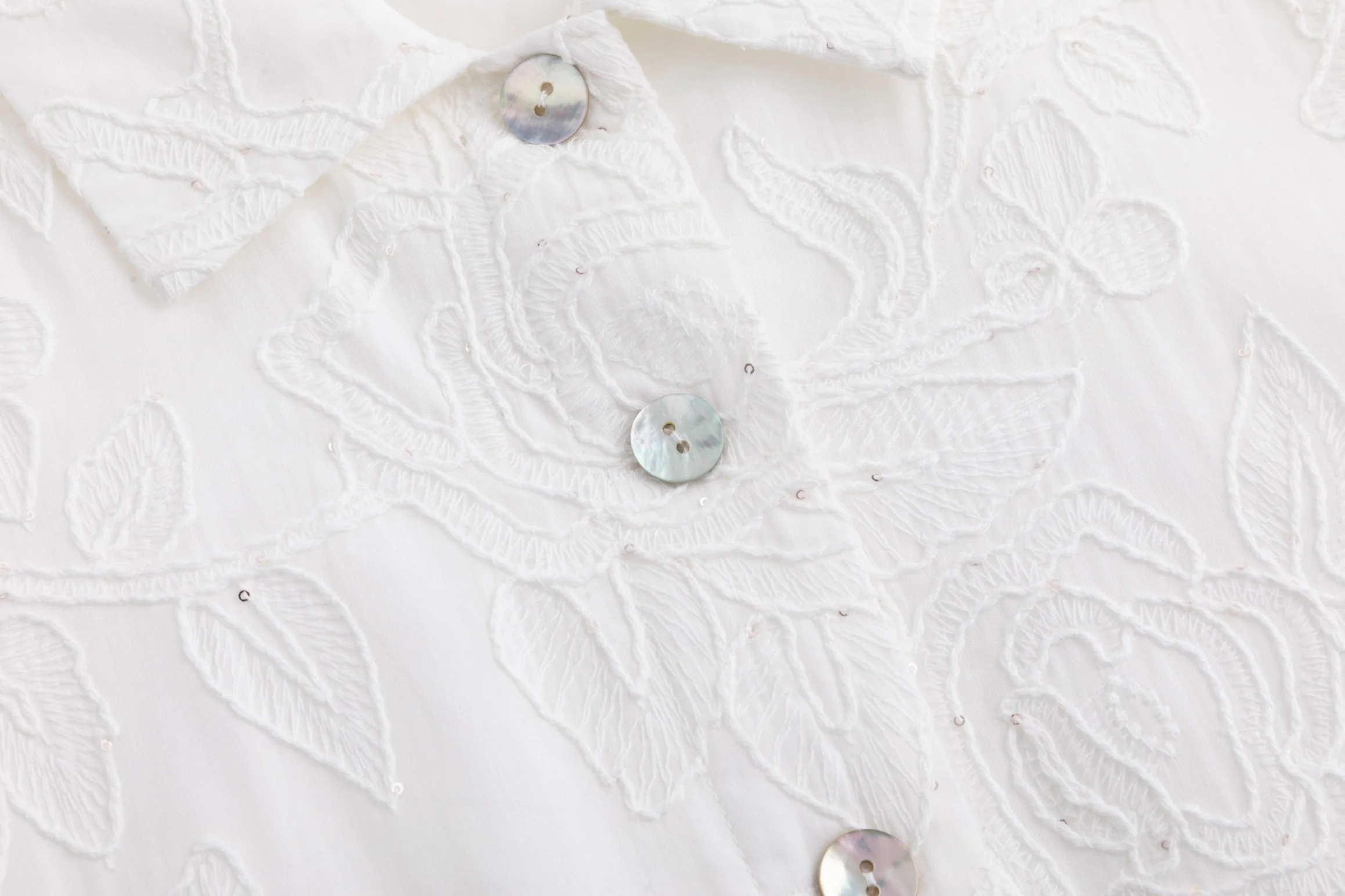 White Beaded Embroidered Dress W/ Braided Belt - Image 6