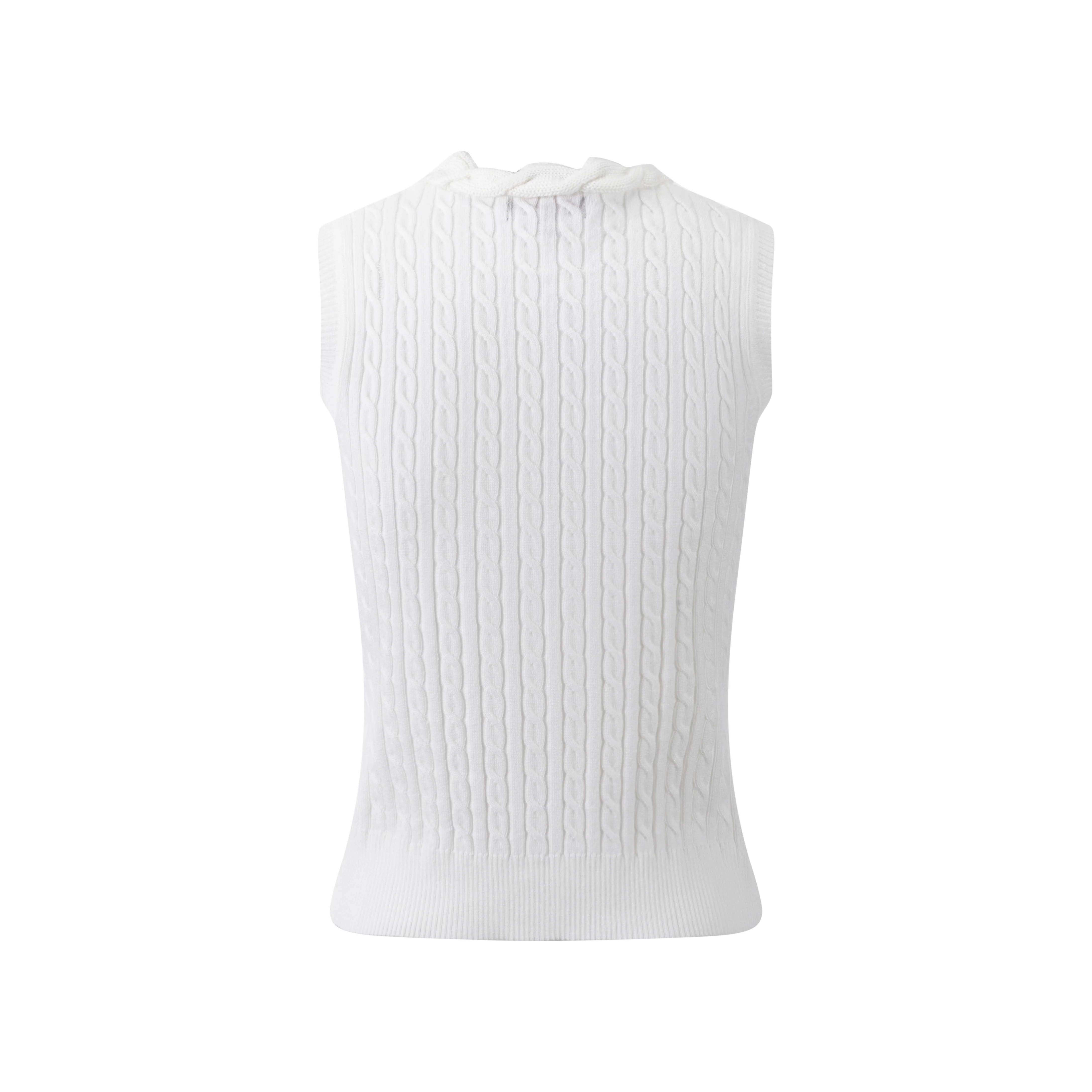 White Cable Knit Vest With Embroidery - Image 3