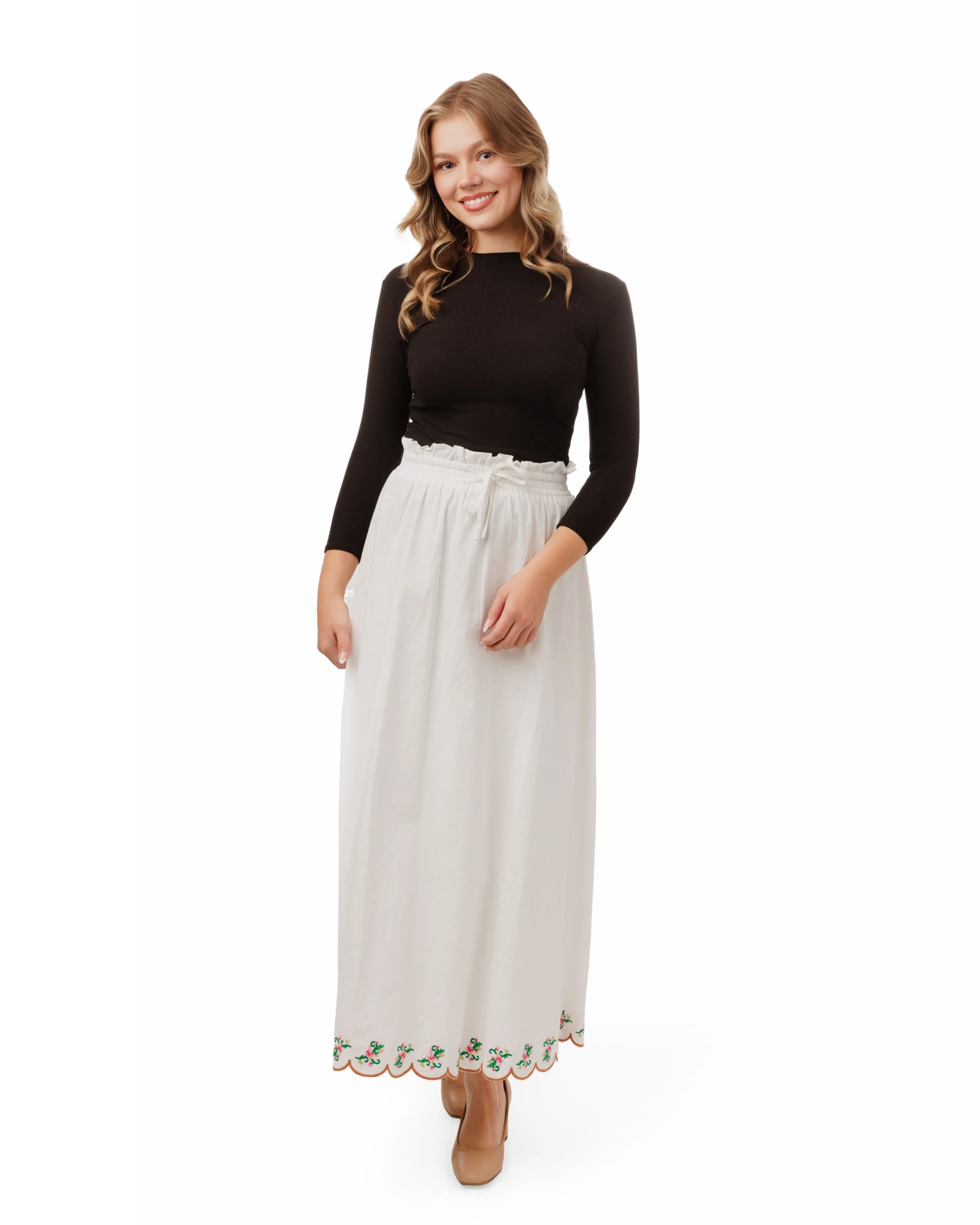 White Cotton Skirt With Embroidery - Image 2