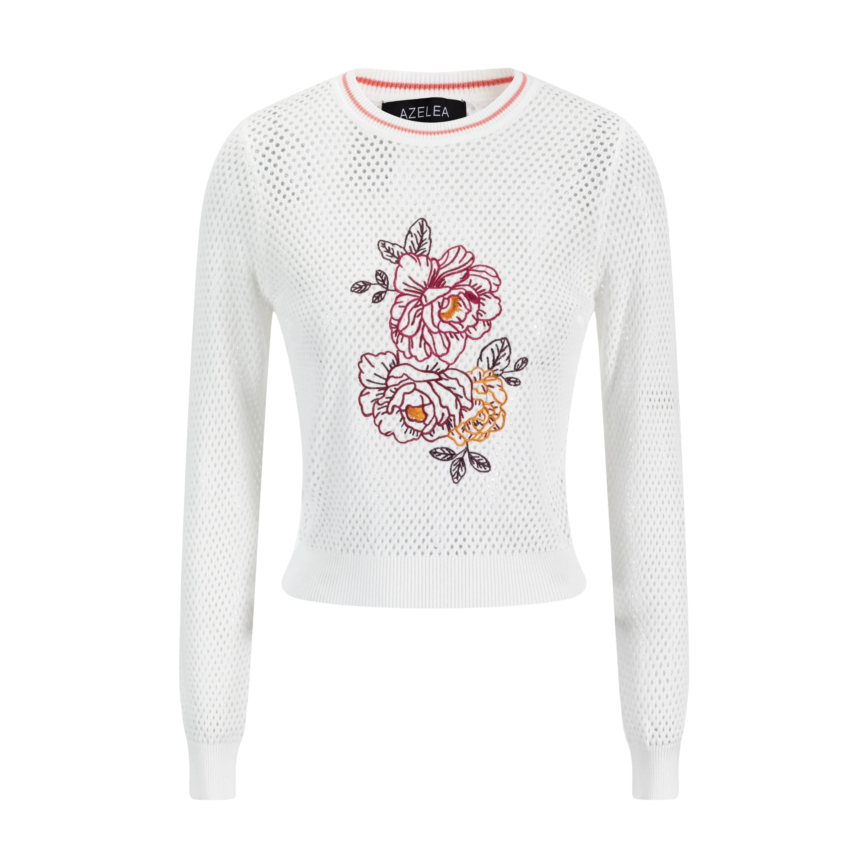 White Knit Top With Embroidered Flowers - Image 2