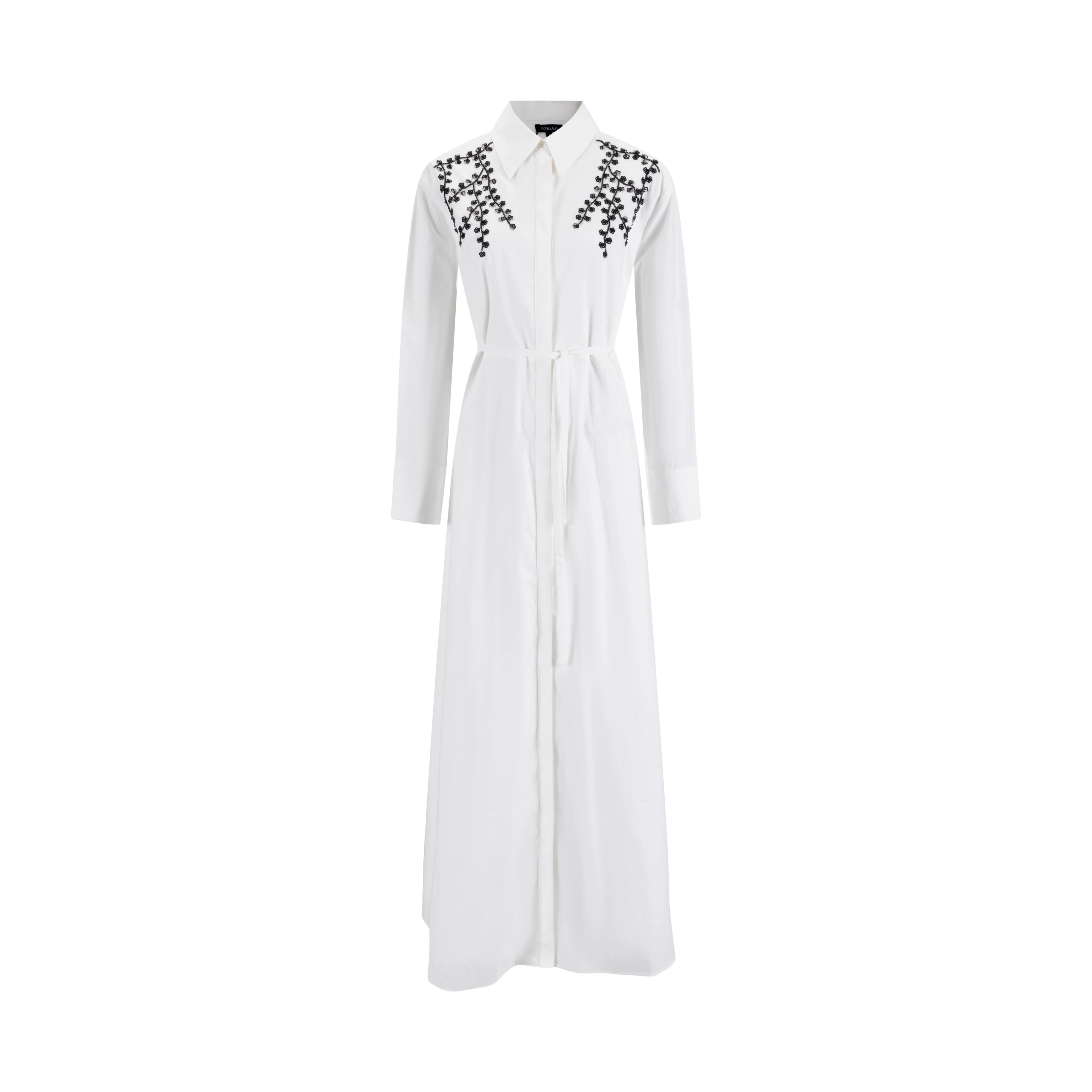 White Shirt Dress With Black Embroidery - Image 2