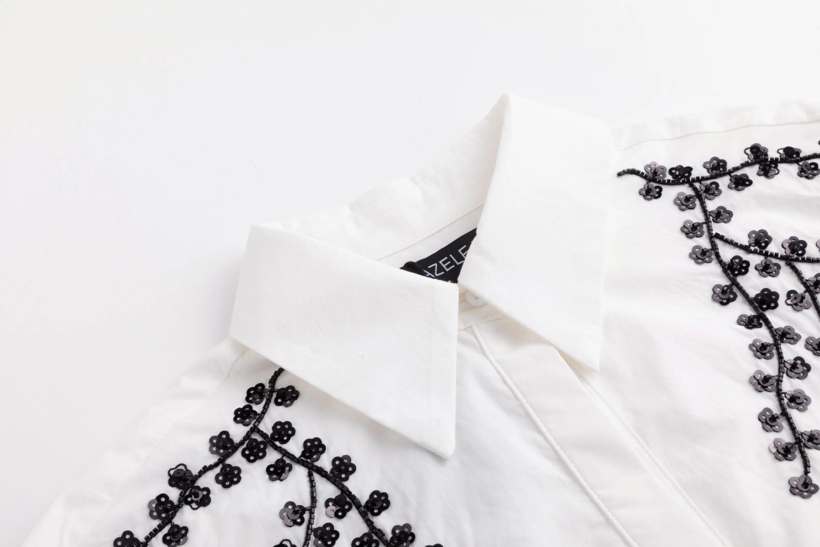 White Shirt Dress With Black Embroidery - Image 4