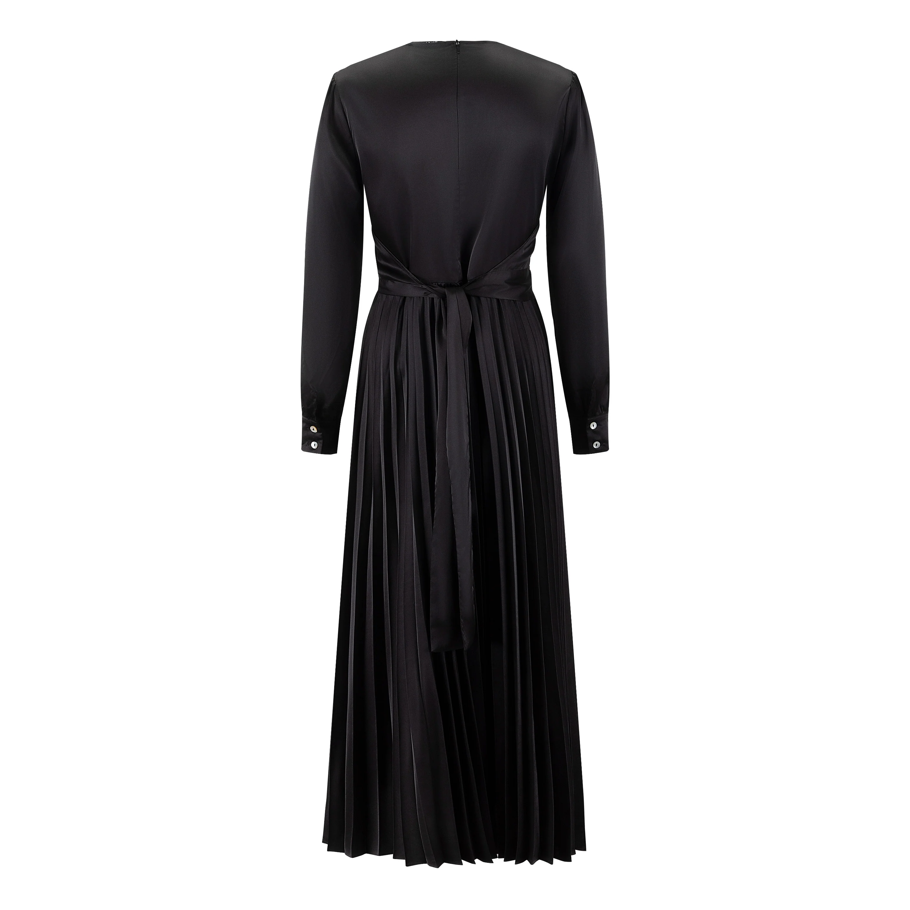 Wrap Pleated Dress - Solid Black - Image 2