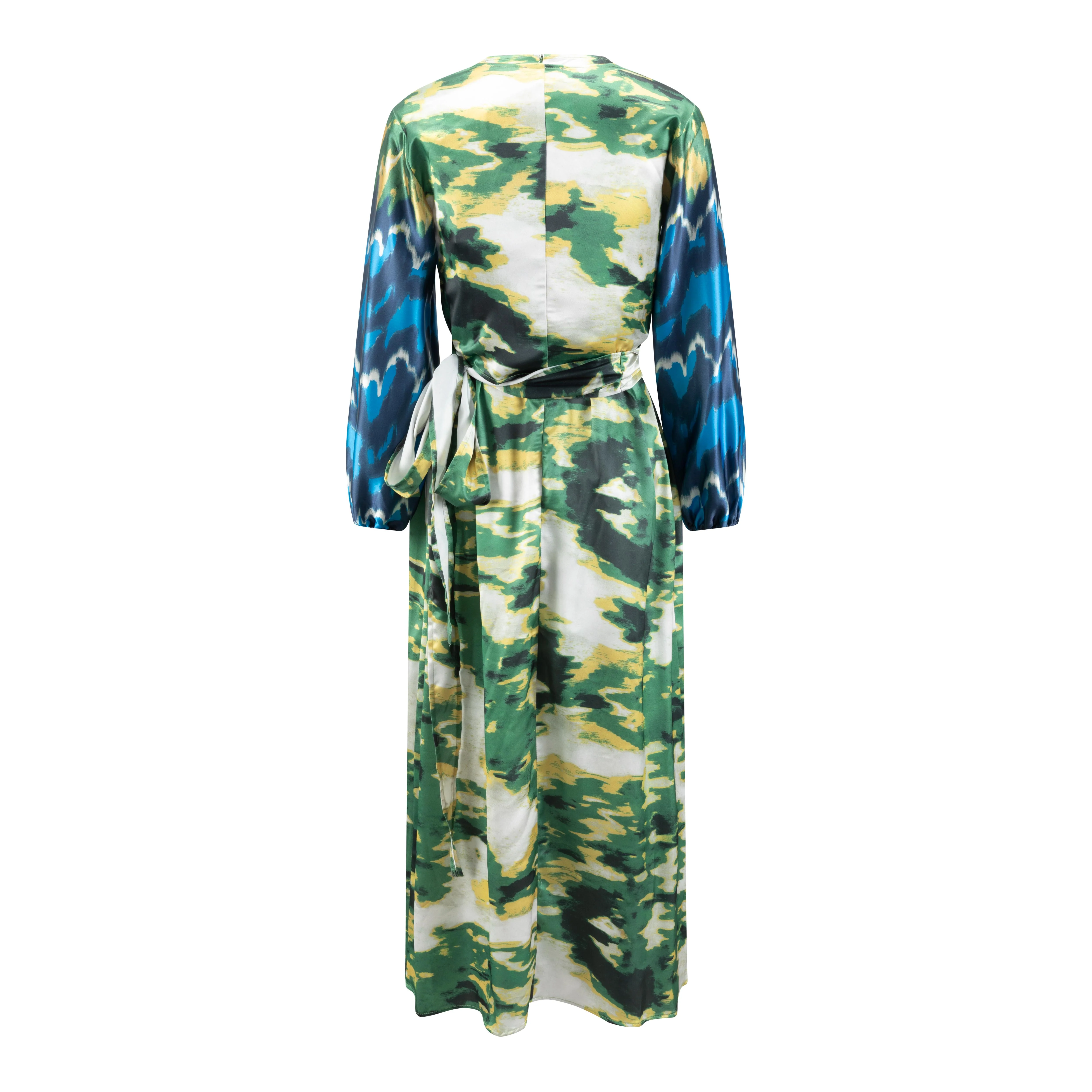 Green And Blue Satin Camo Dress - Image 3