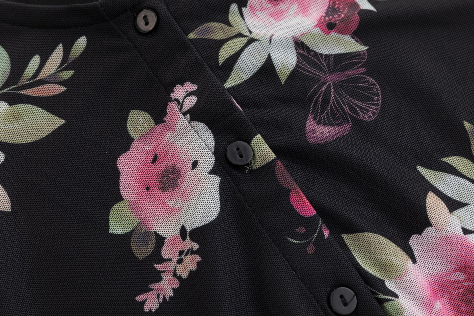 Black And Pink Floral Mesh Cardigan - Image 6