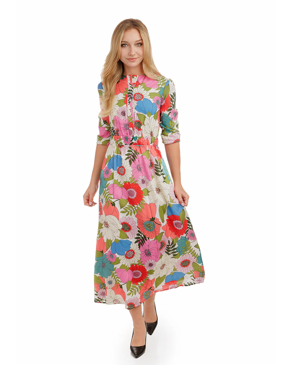 Multiflowered Printed Scrunch Waisted Dress