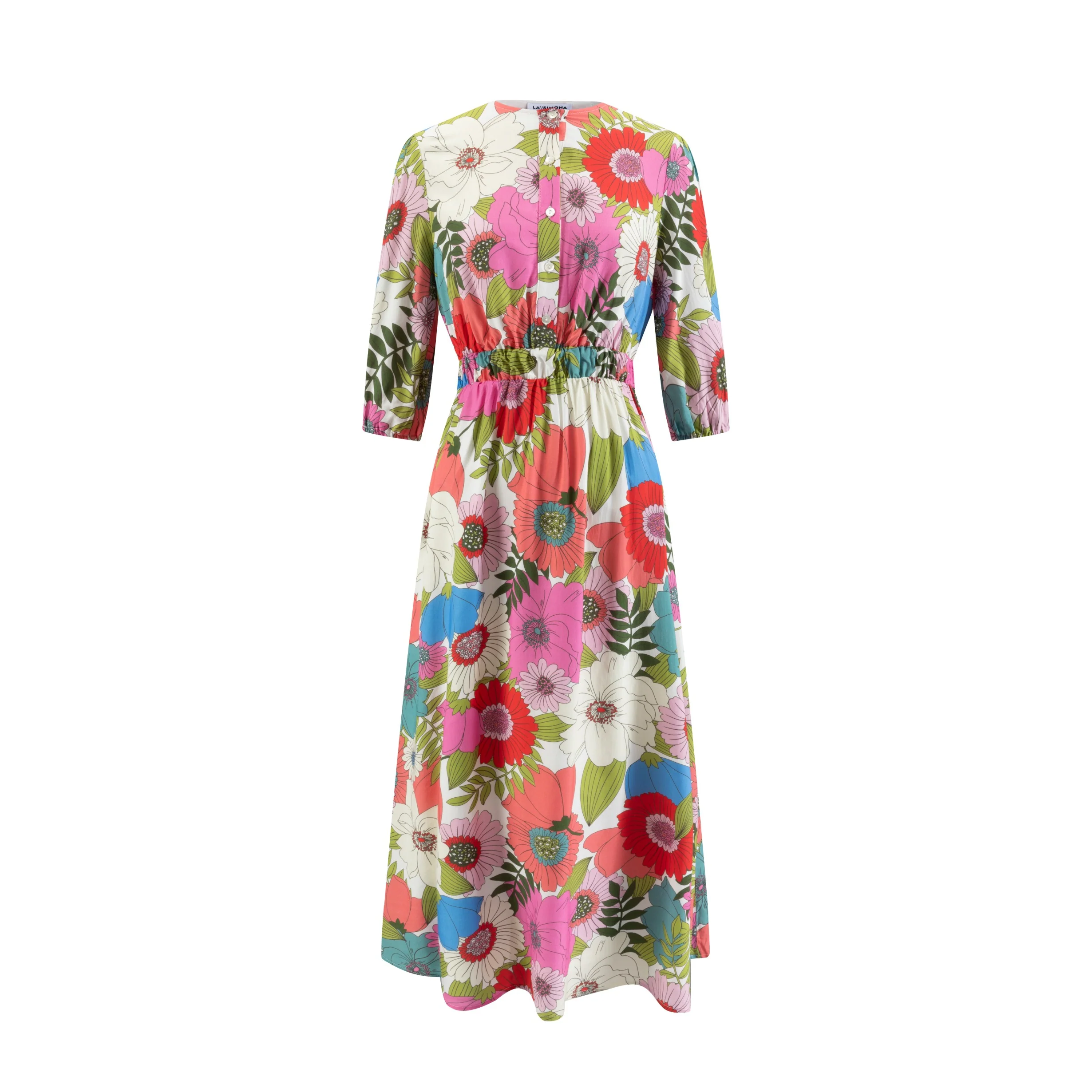 Multiflowered Printed Scrunch Waisted Dress - Image 2
